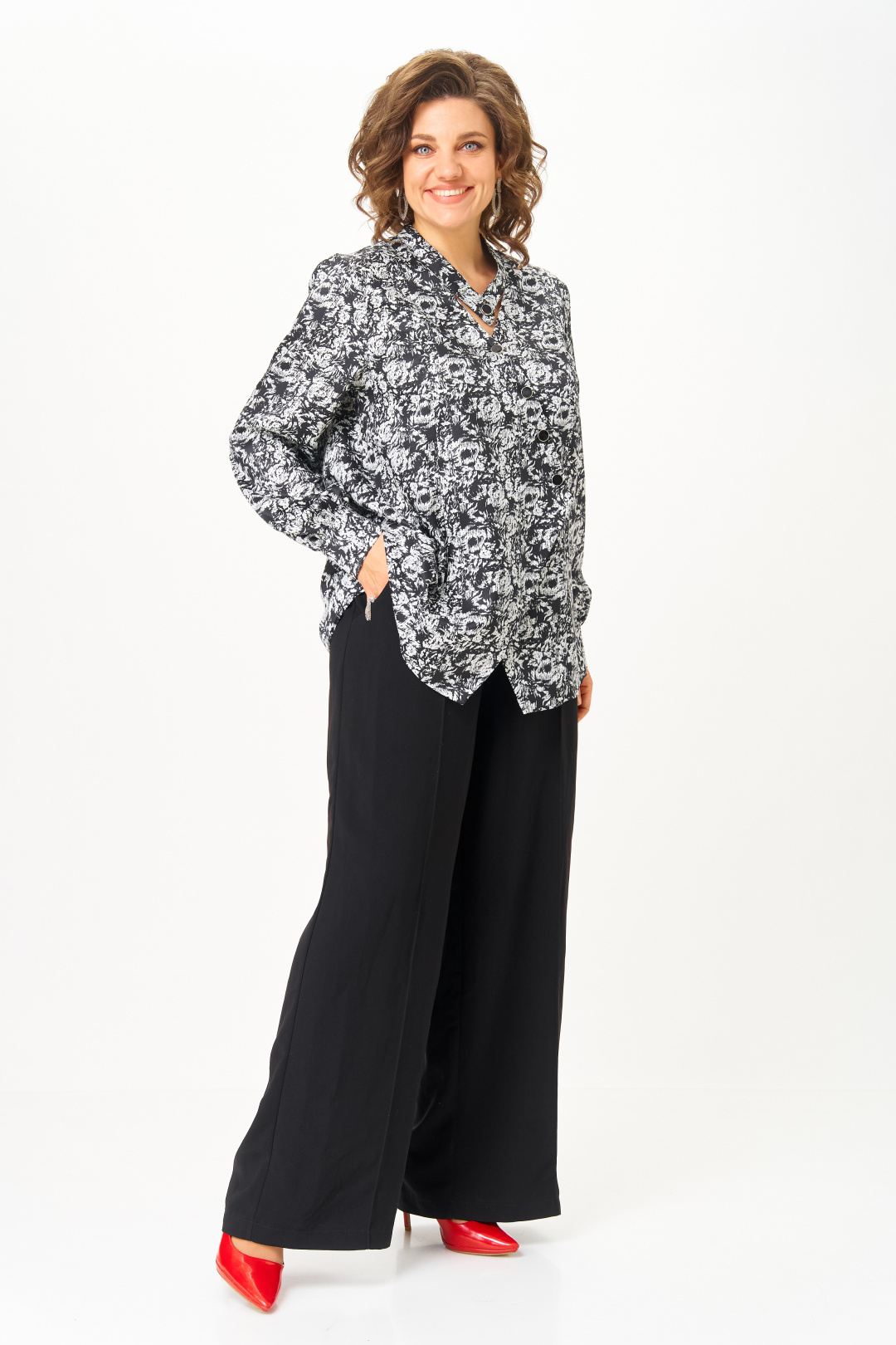 Блузка Мишель Шик 796  черно-белый+ розы - фото 3