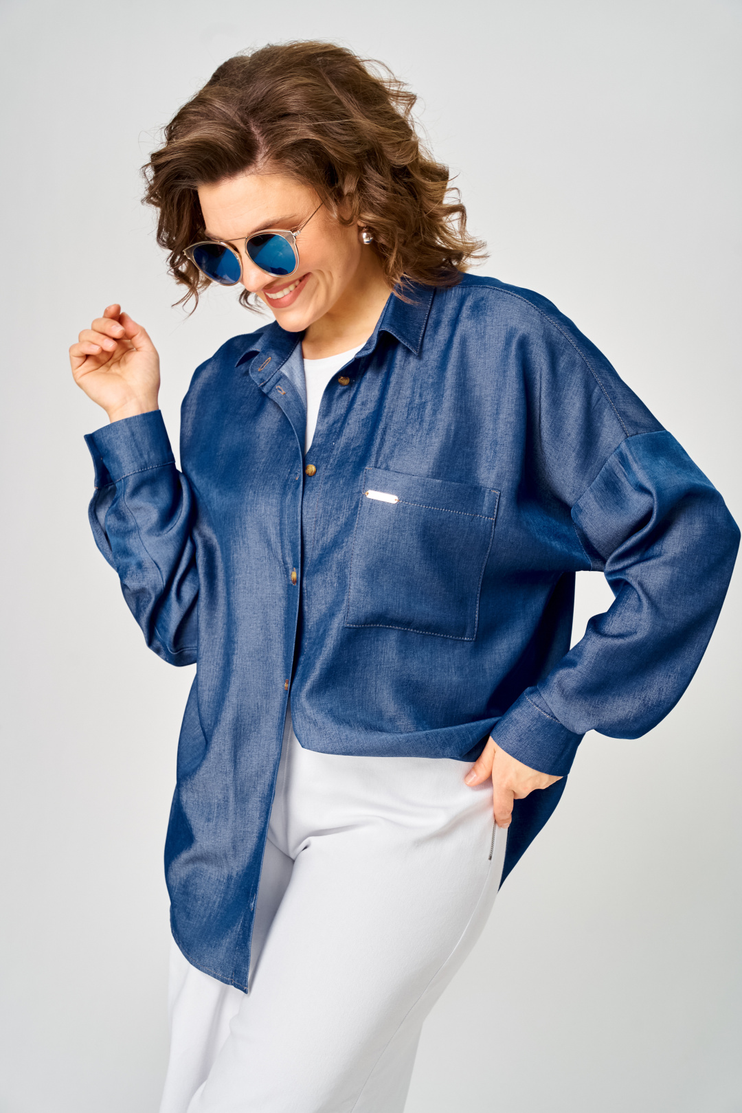 Блуза Мишель Шик 797 легкий деним - фото 6