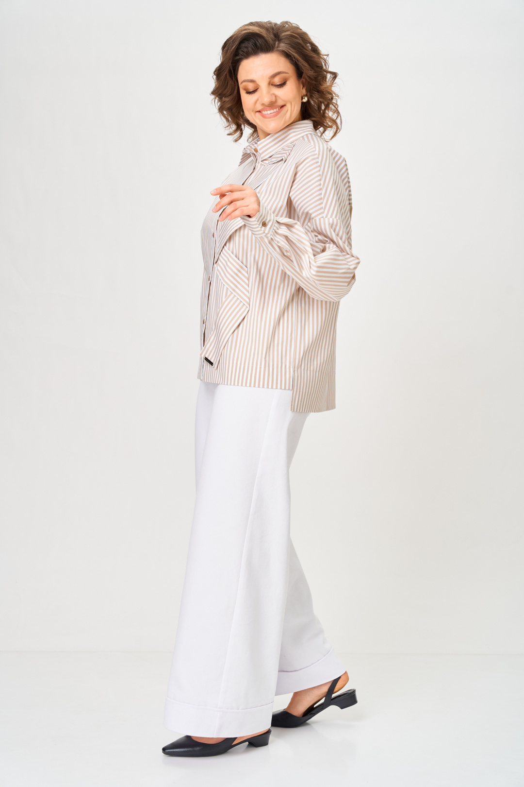 Блуза Мишель Шик 798 полоска бежевая - фото 4