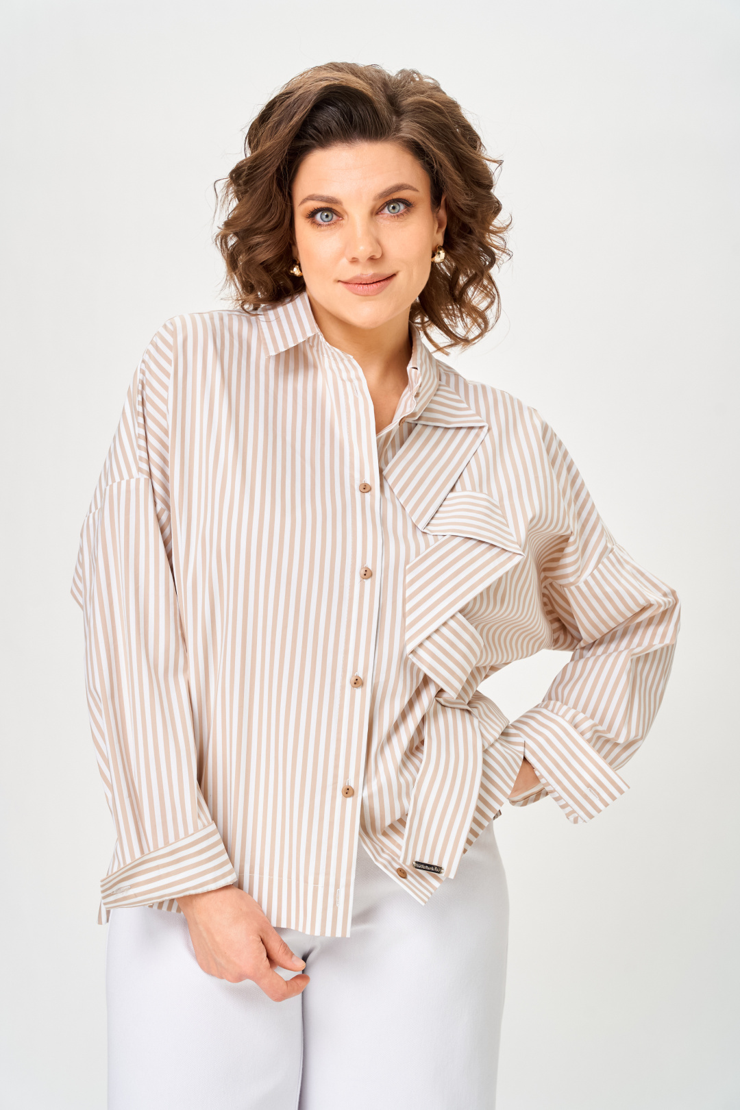 Блуза Мишель Шик 798 полоска бежевая - фото 6
