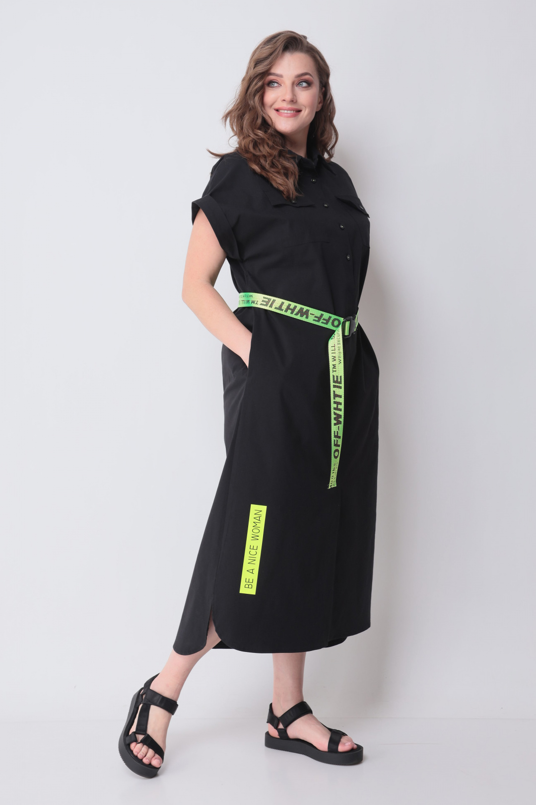 Платье Мишель Шик 993/2 черный, салатовый - фото 1