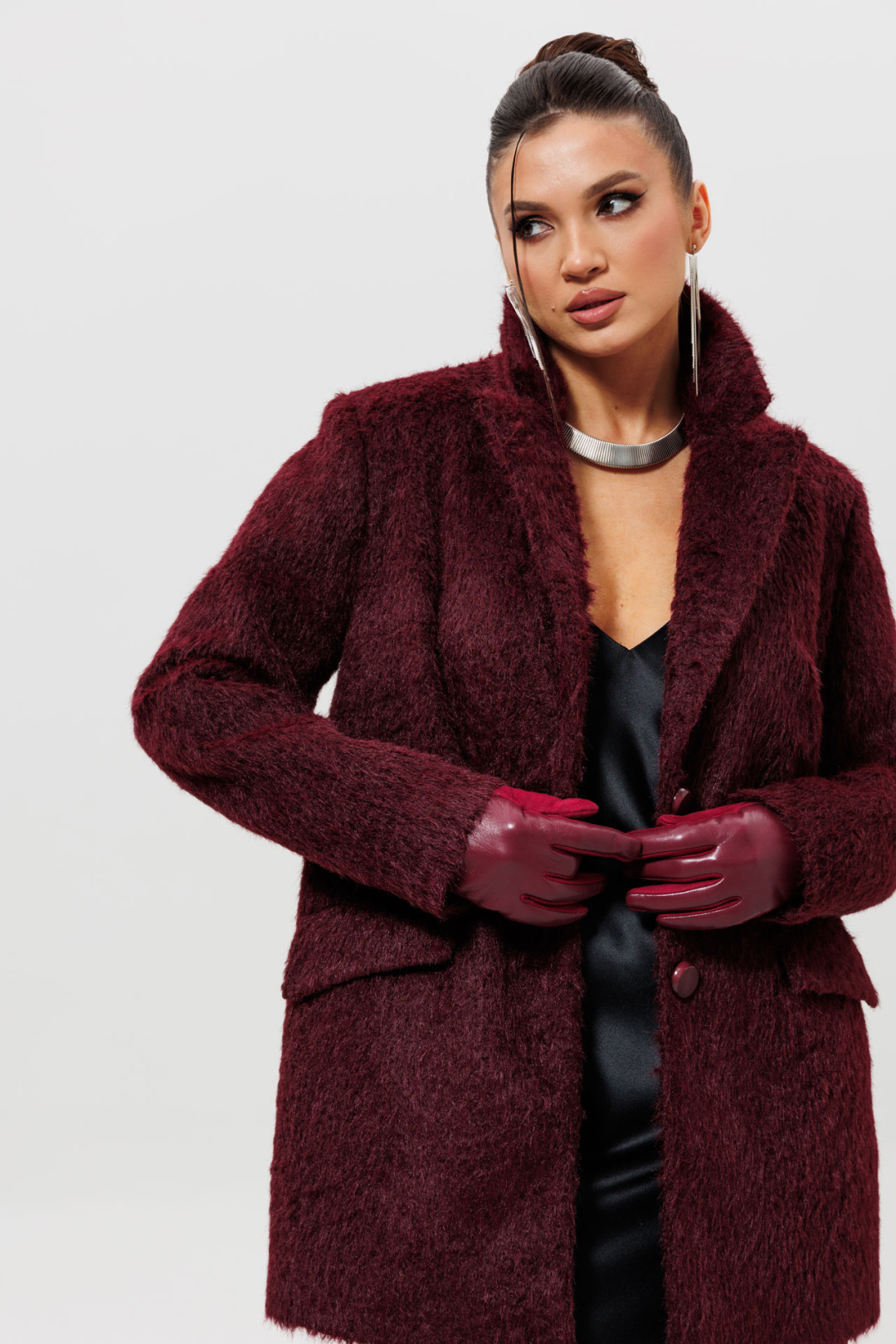Пальто MisLana 1148 бордовый - фото 2