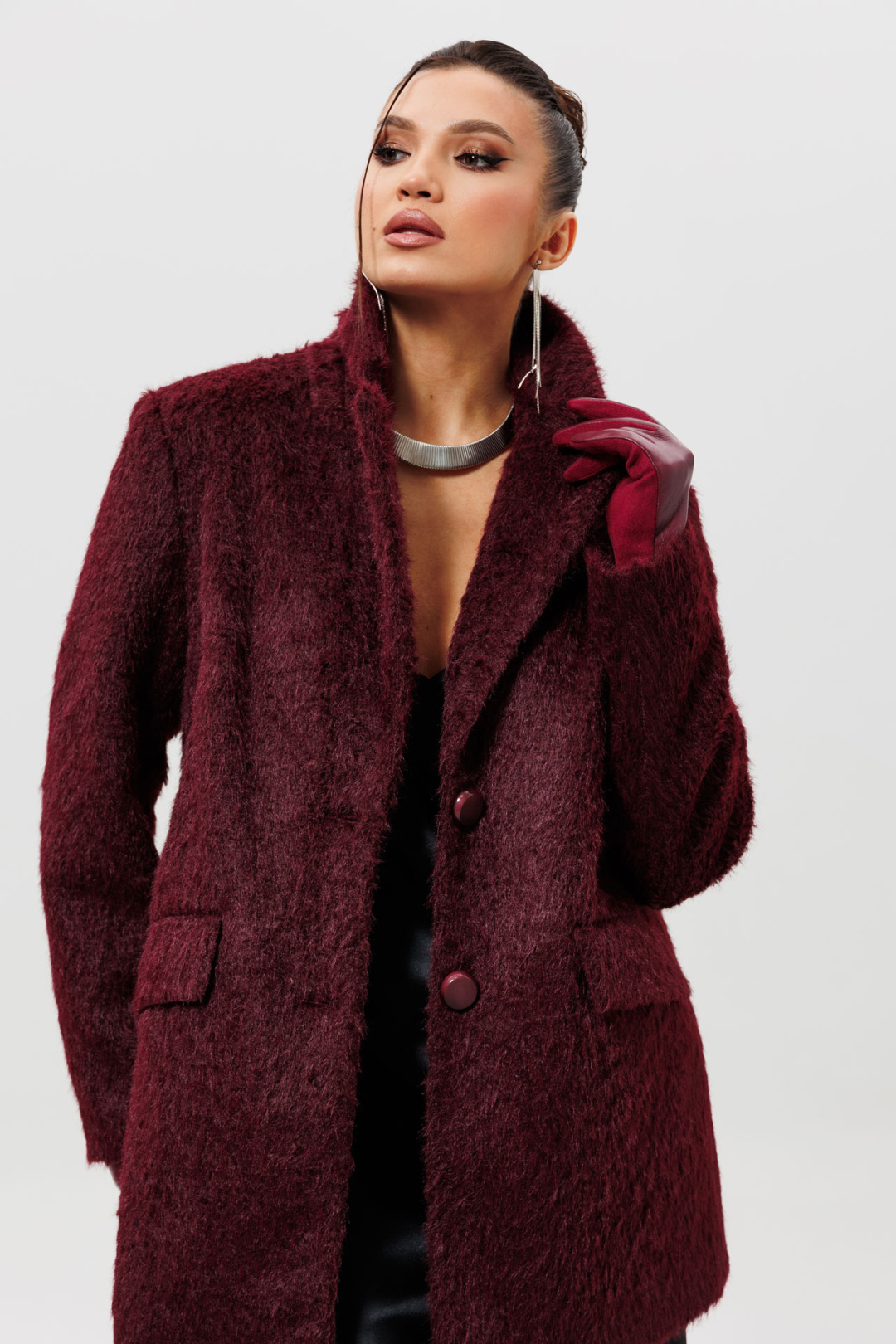 Пальто MisLana 1148 бордовый - фото 3