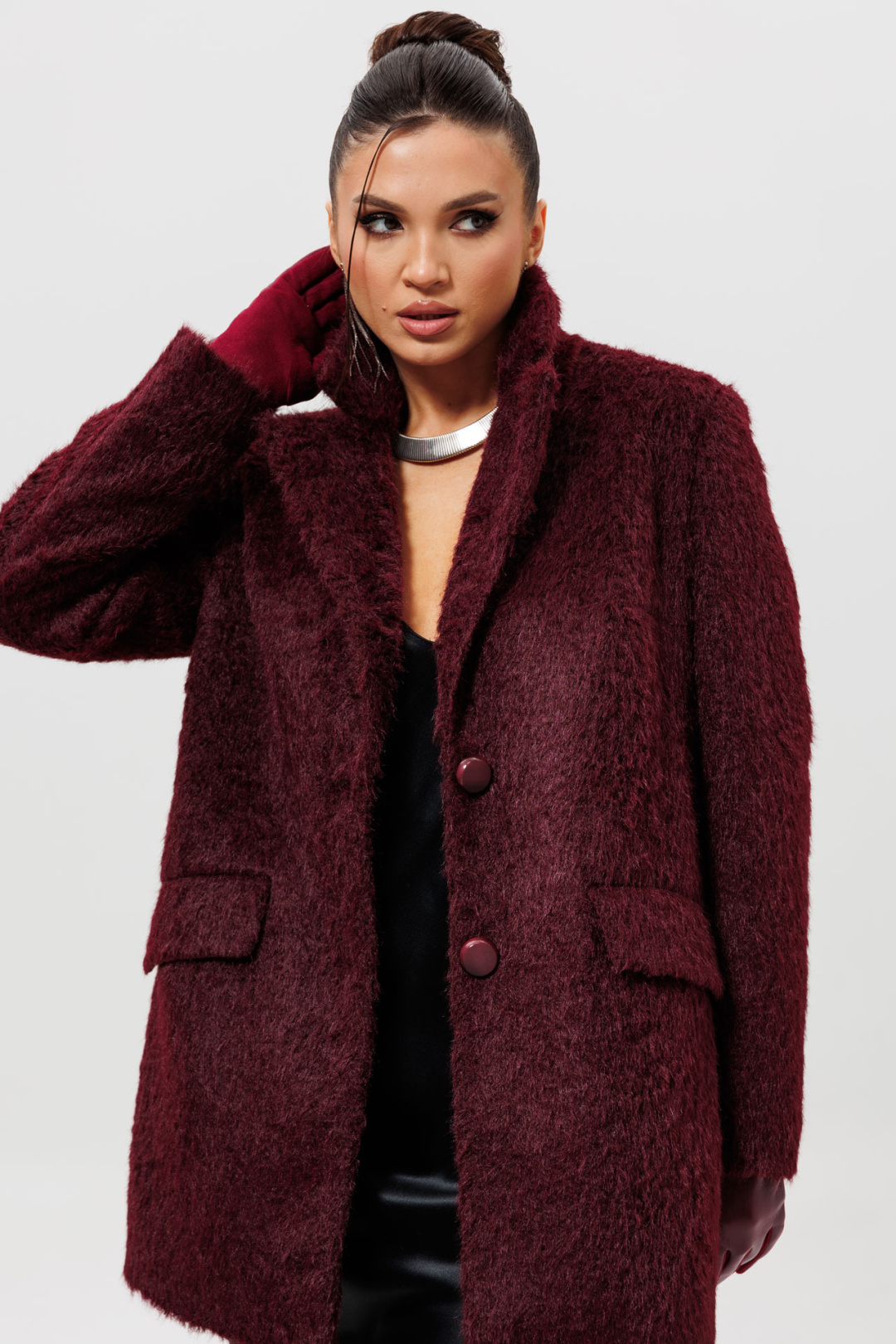 Пальто MisLana 1148 бордовый - фото 4