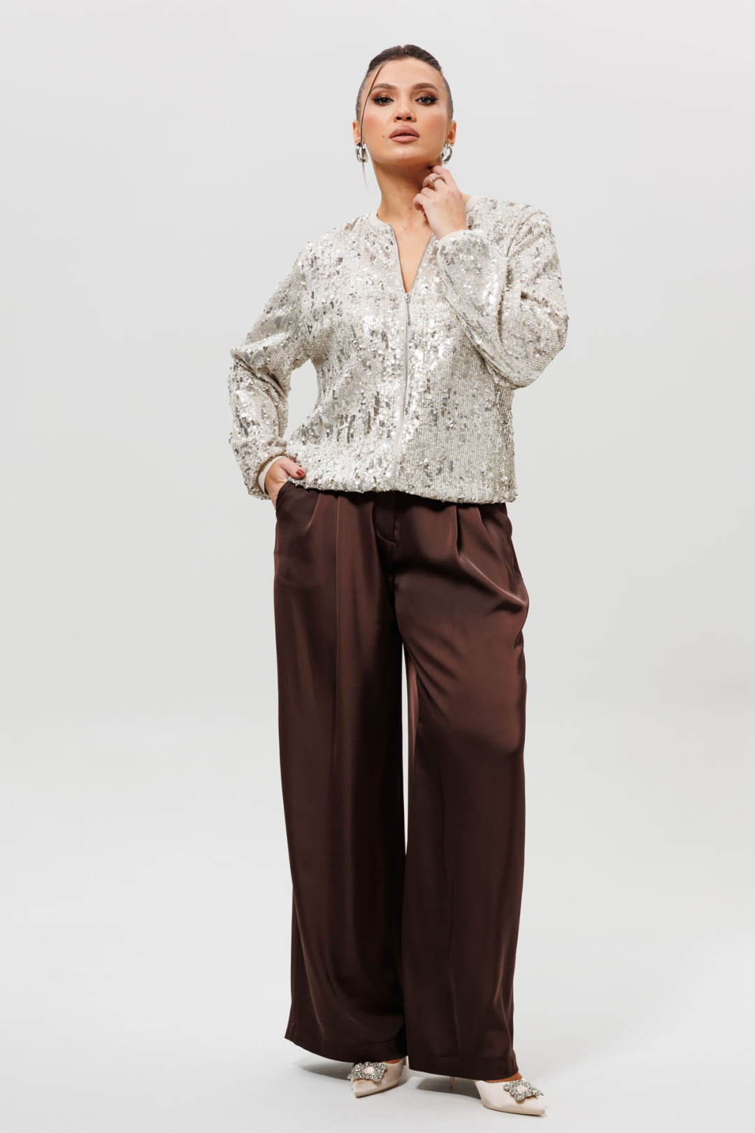 Костюм MisLana 1283-1 серебро + шоколад