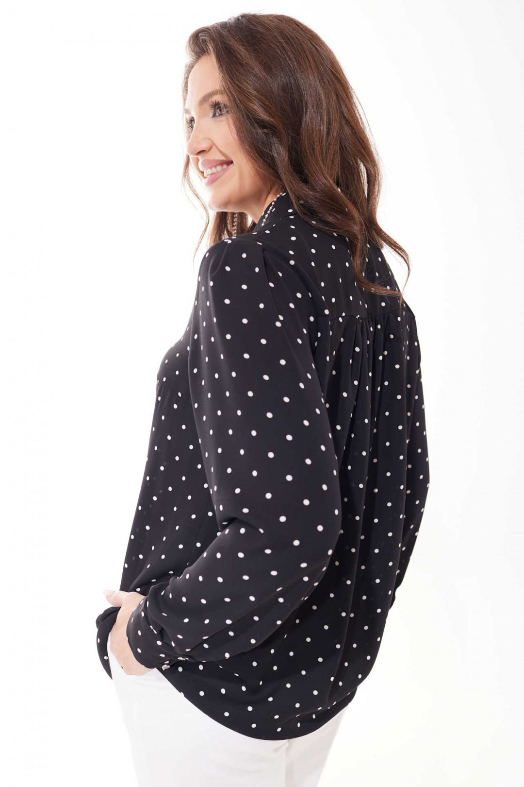 Блузка MisLana С818 черный горошки - фото 4