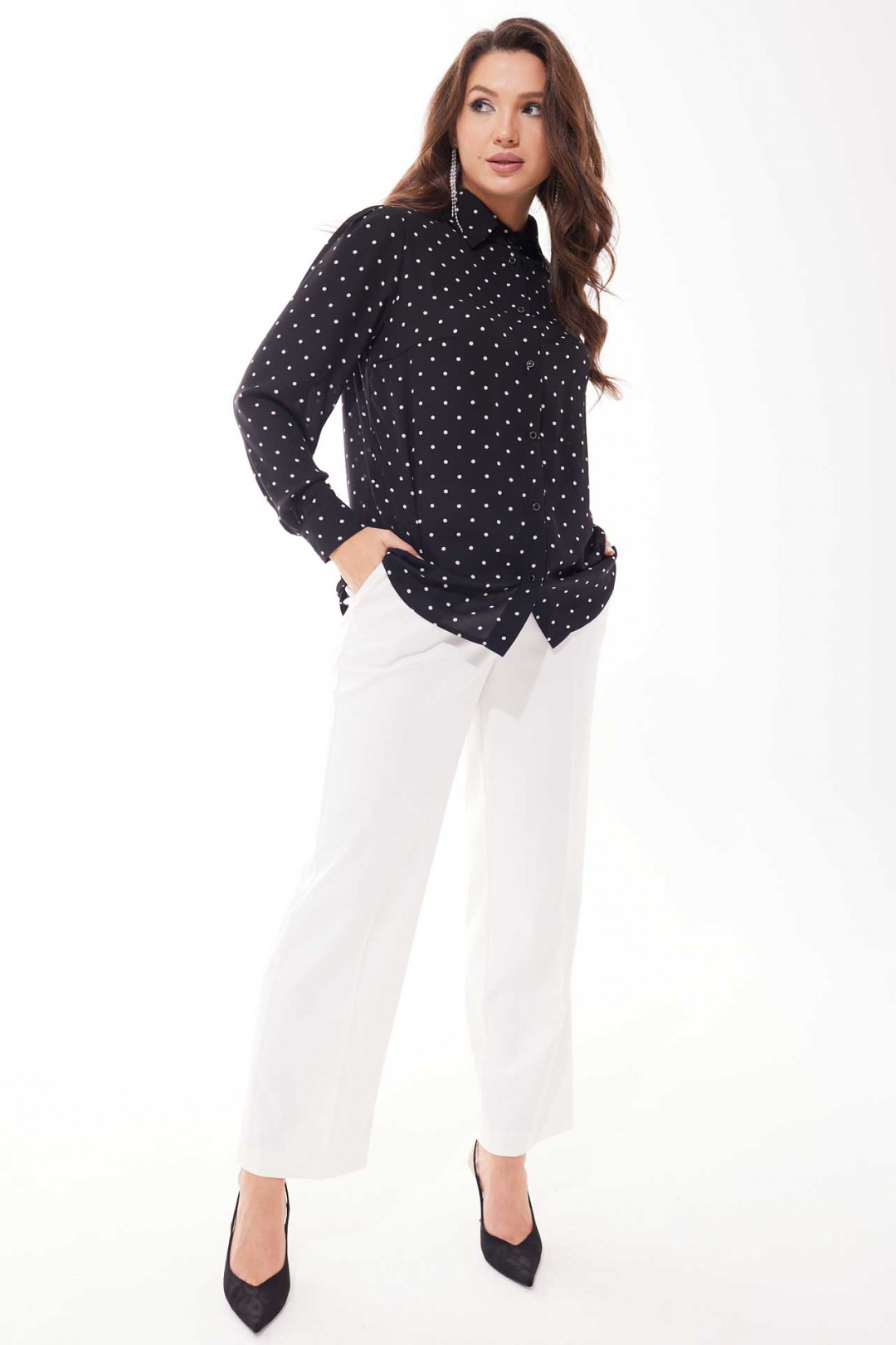 Блузка MisLana С818 черный горошки - фото 5