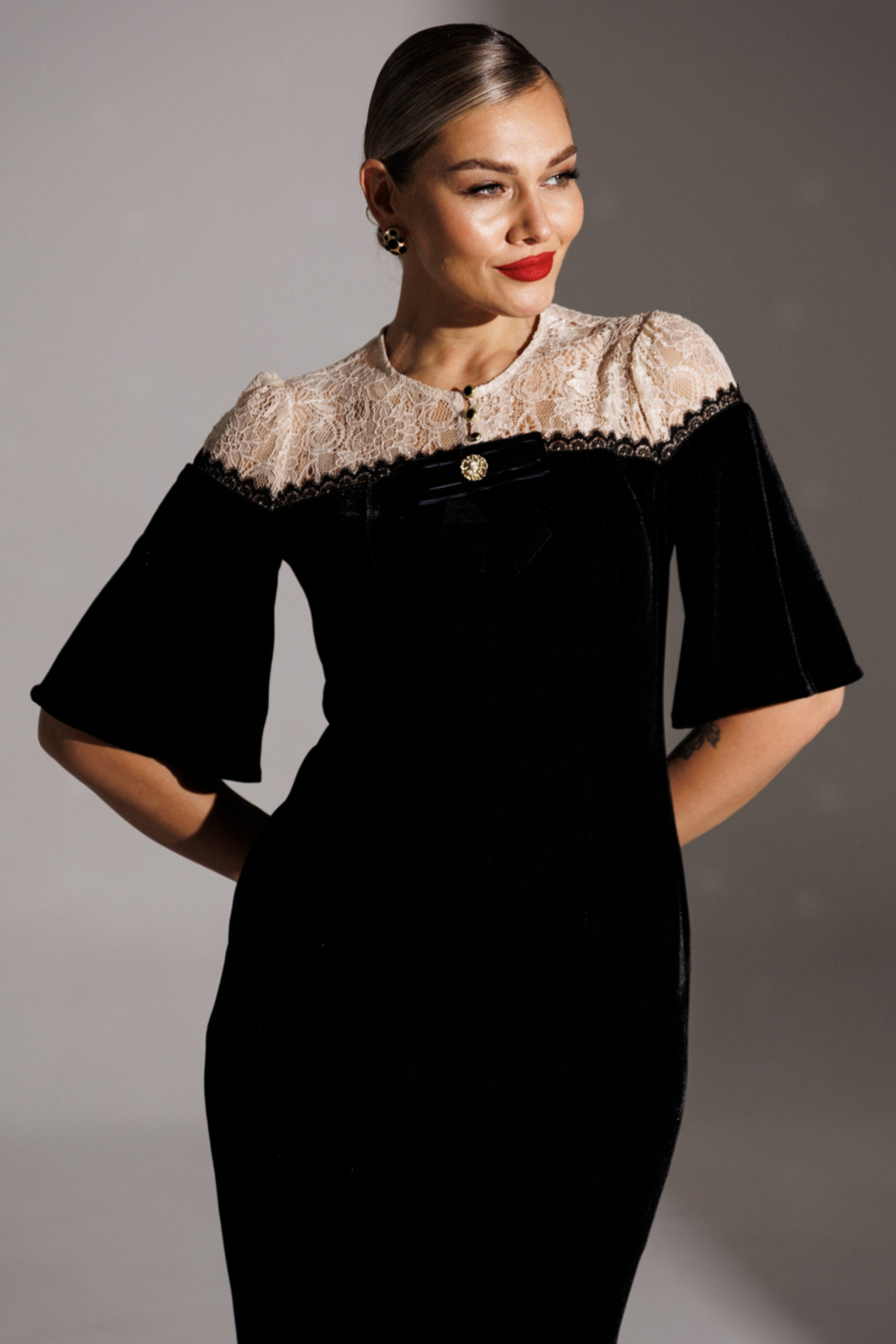 Платье Мода-Юрс 25-2874 черный + бежевый - фото 3