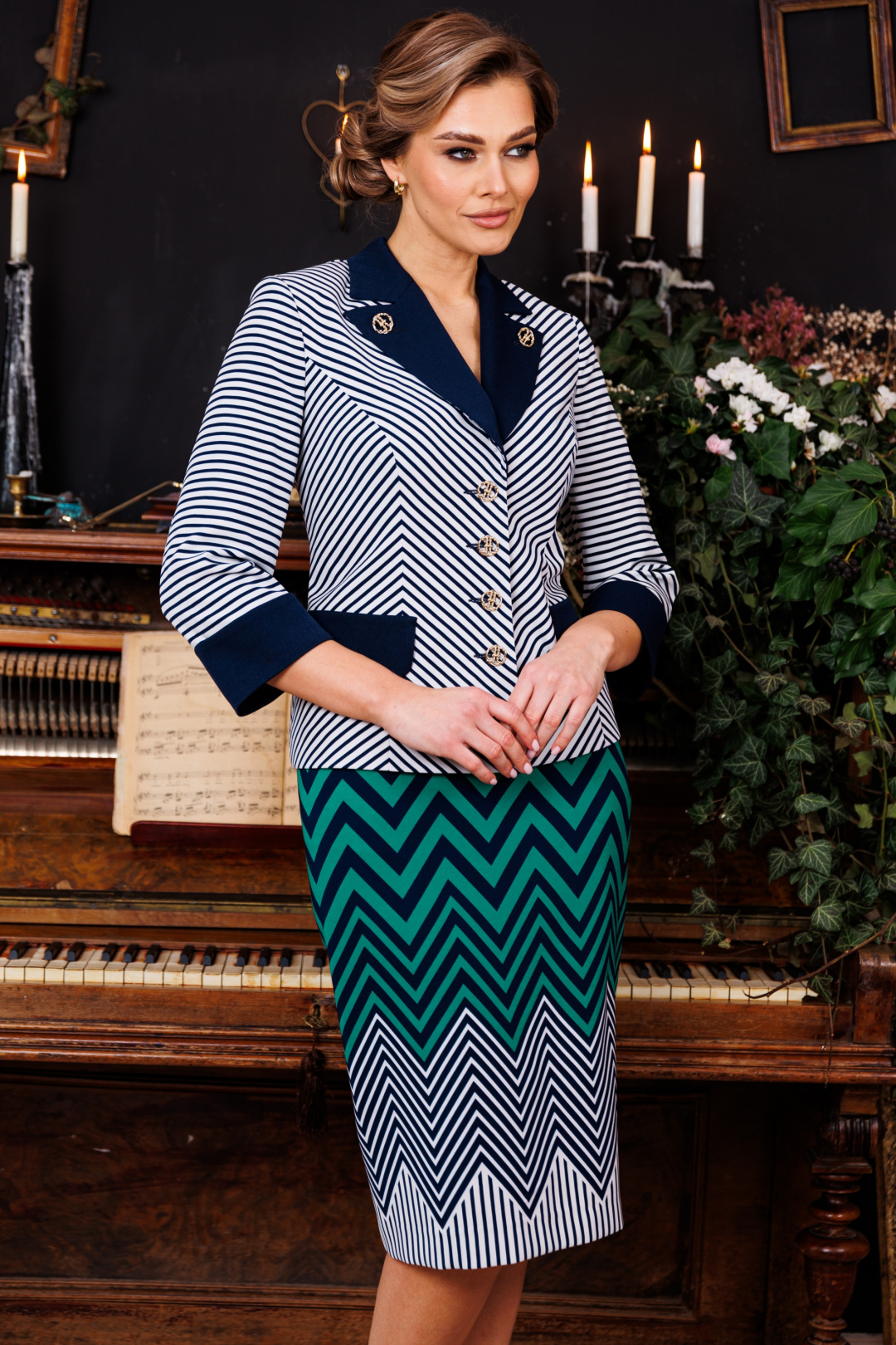 Костюм Мода-Юрс 2845 полоска_зеленый - фото 2