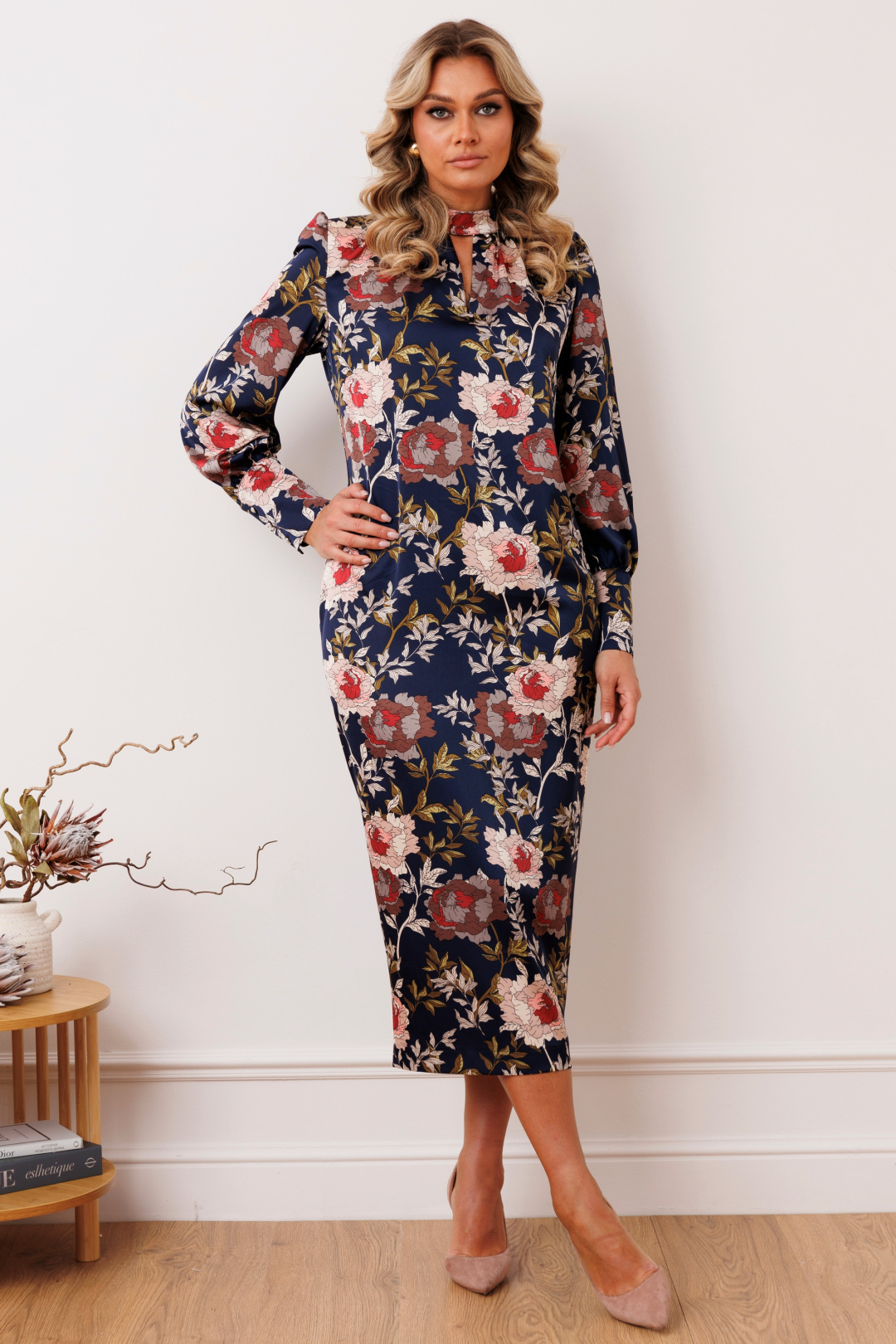 Платье Мода-Юрс 2915 темно-синий + цветы - фото 1