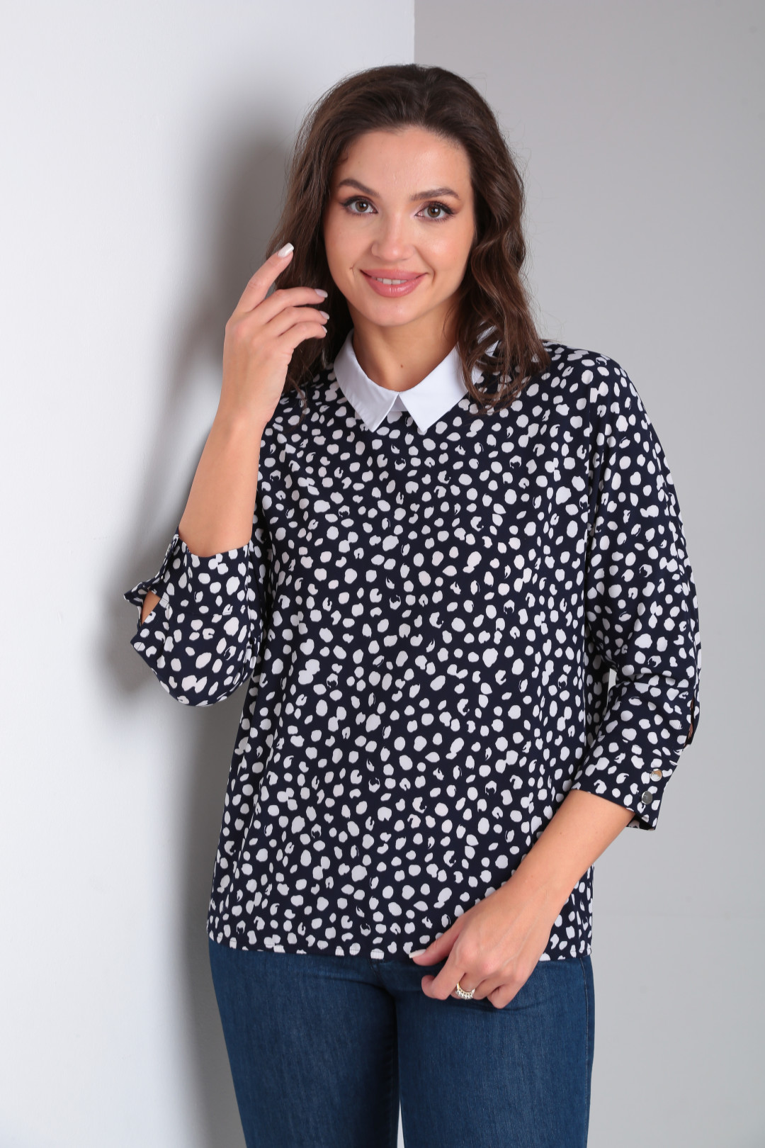 Блузка MODEMA 735-2 горох на синем - фото 1