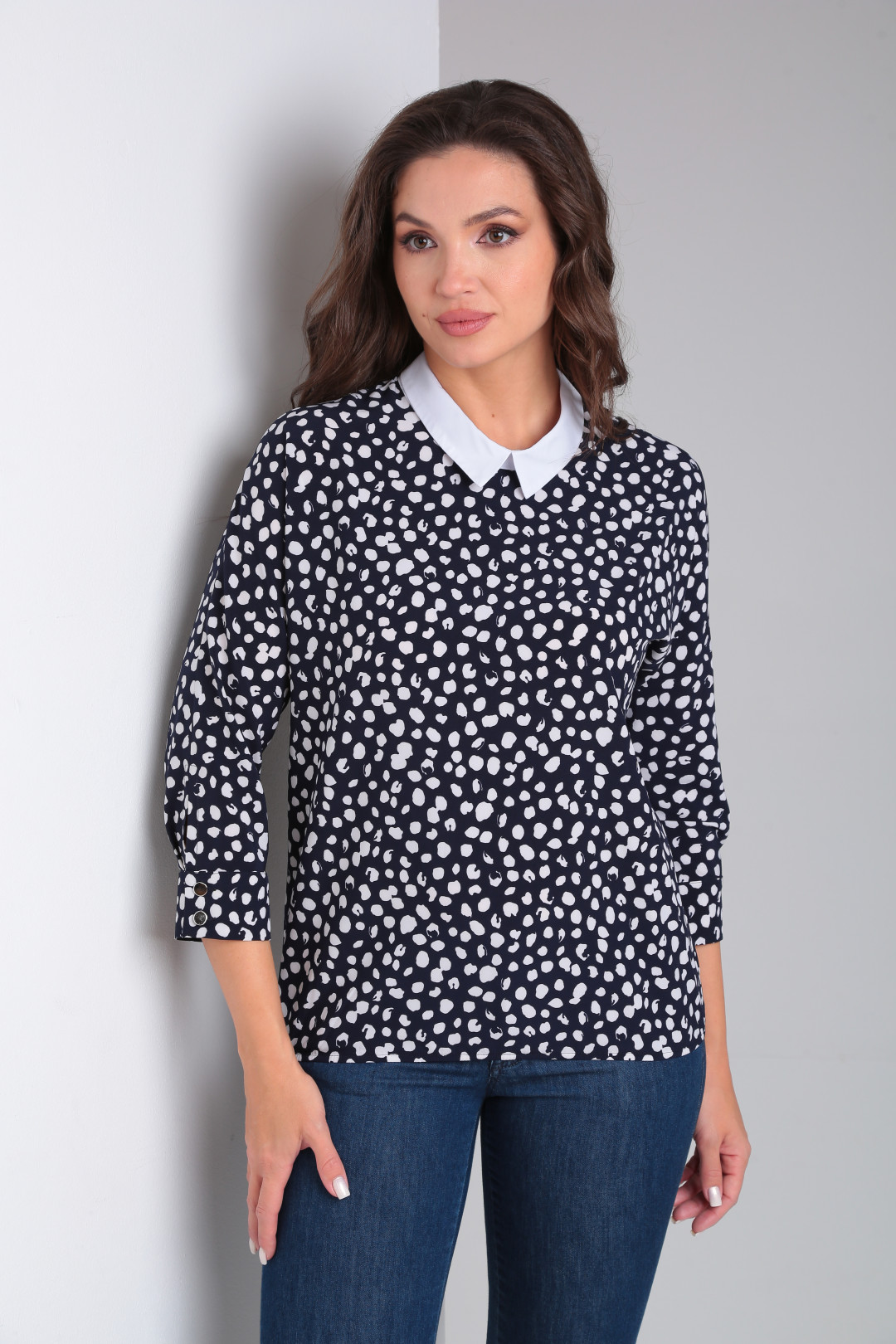 Блузка MODEMA 735-2 горох на синем - фото 2