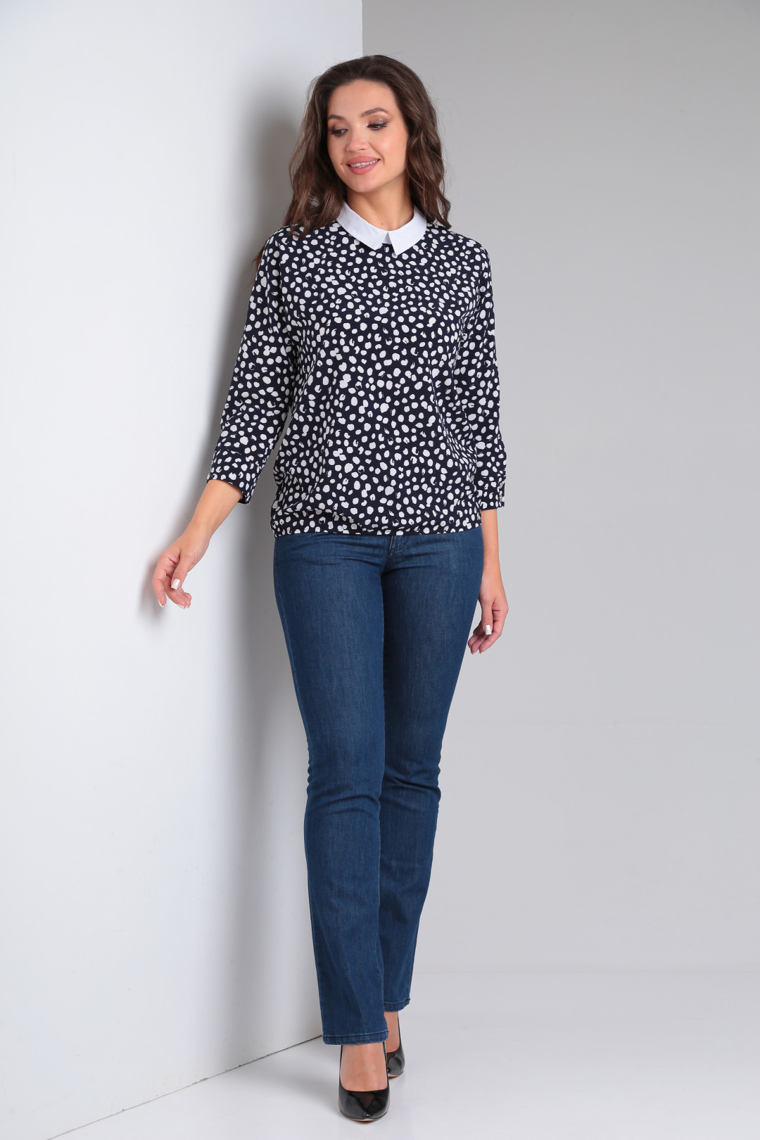 Блузка MODEMA 735-2 горох на синем - фото 4