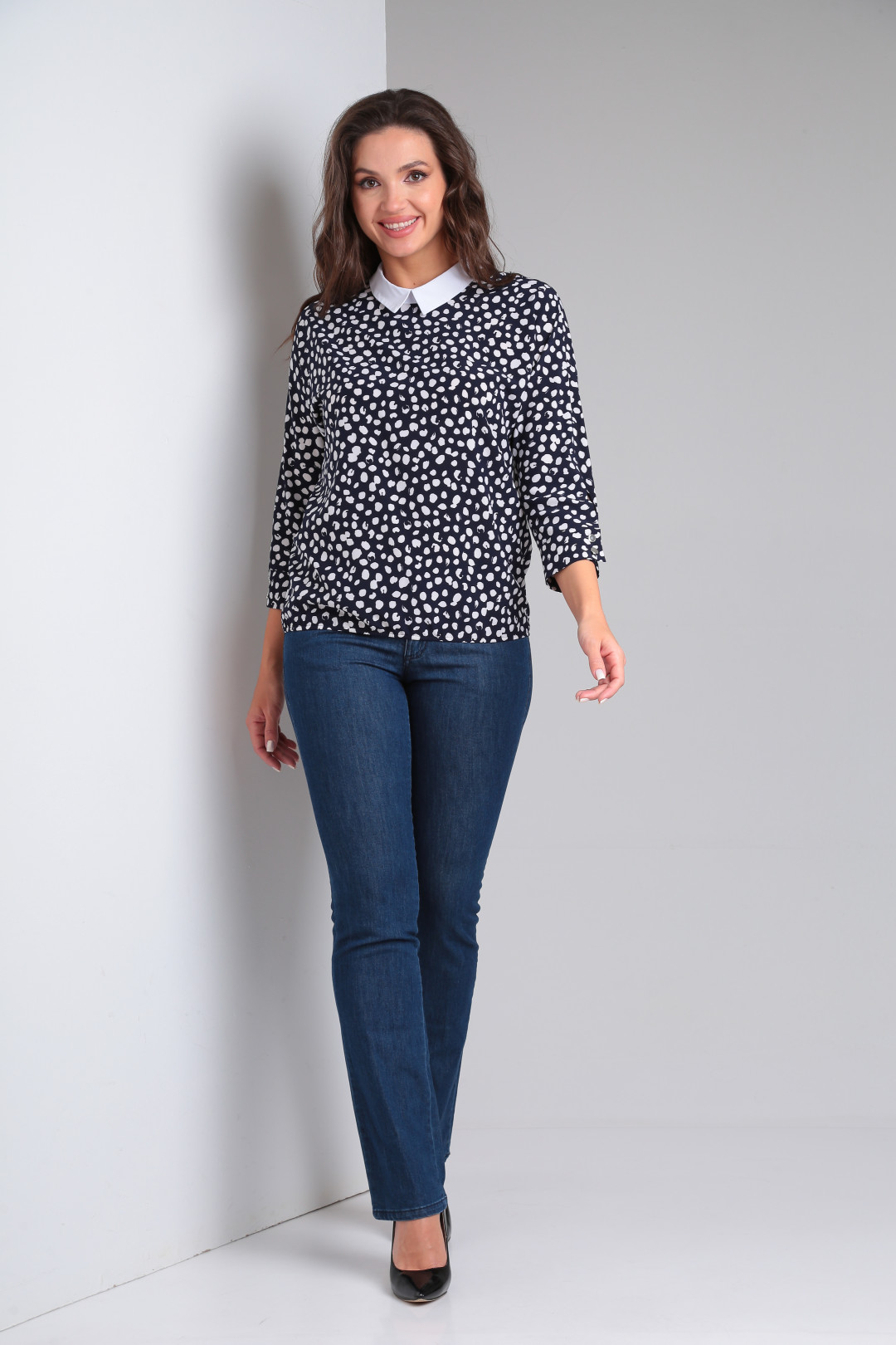 Блузка MODEMA 735-2 горох на синем - фото 5