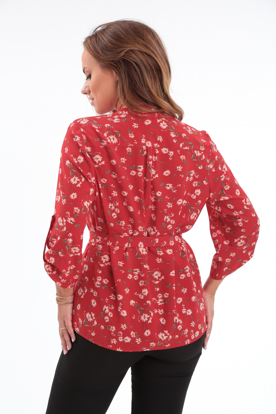 Блузка MODEMA 736-2 цветы на красном - фото 4