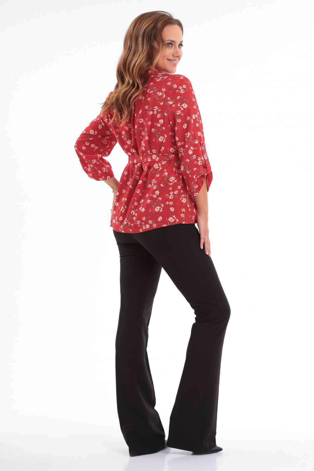 Блузка MODEMA 736-2 цветы на красном - фото 6