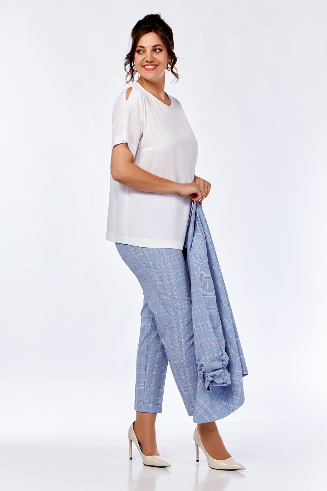 Костюм Ольга Стиль 614 серый + клетка - фото 3