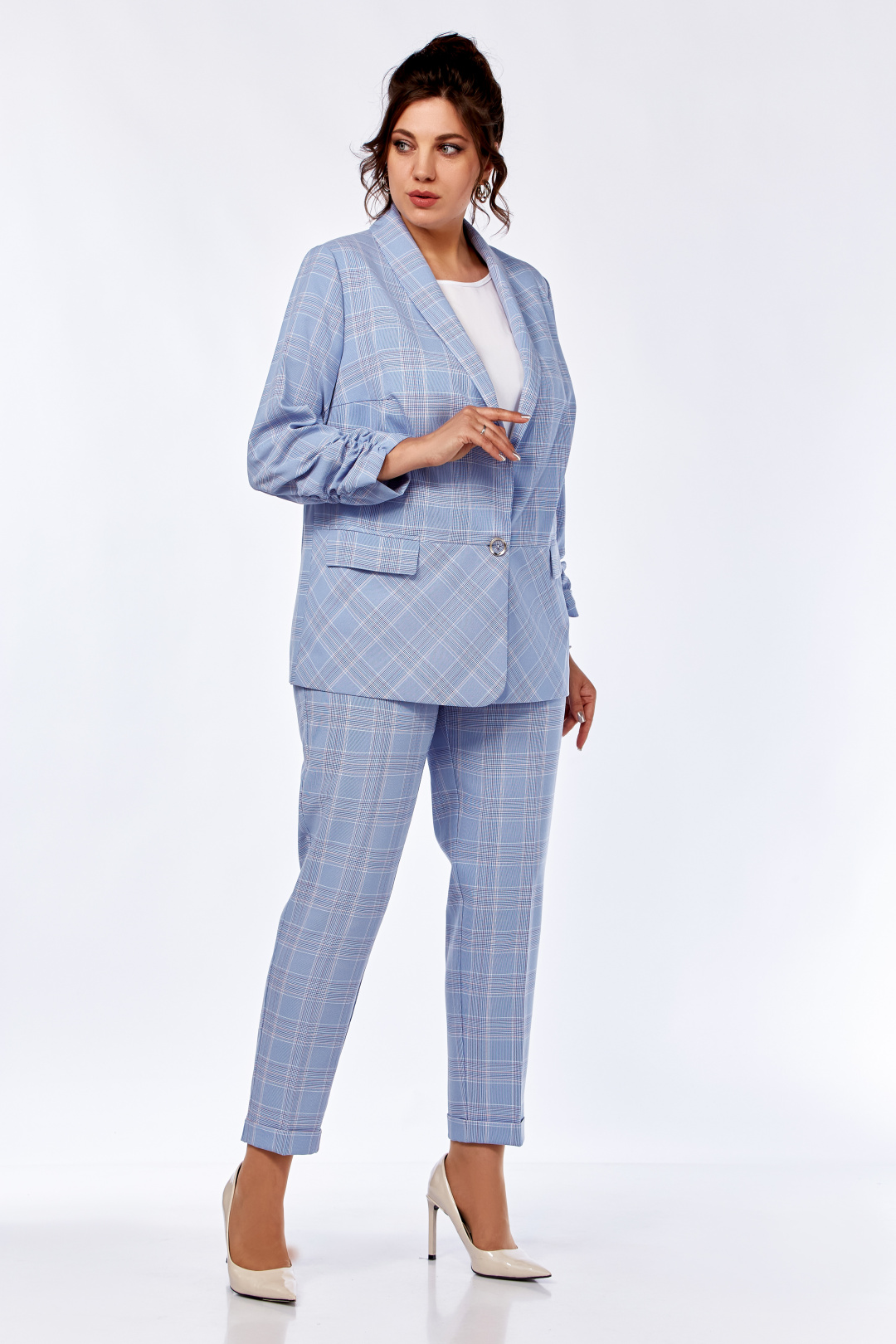 Костюм Ольга Стиль 614 серый + клетка - фото 2