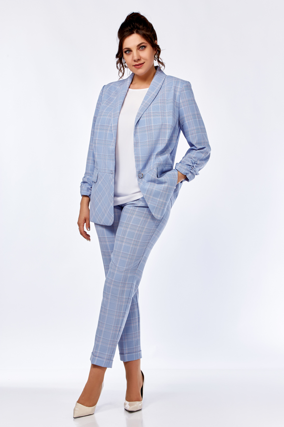 Костюм Ольга Стиль 614 серый + клетка - фото 4