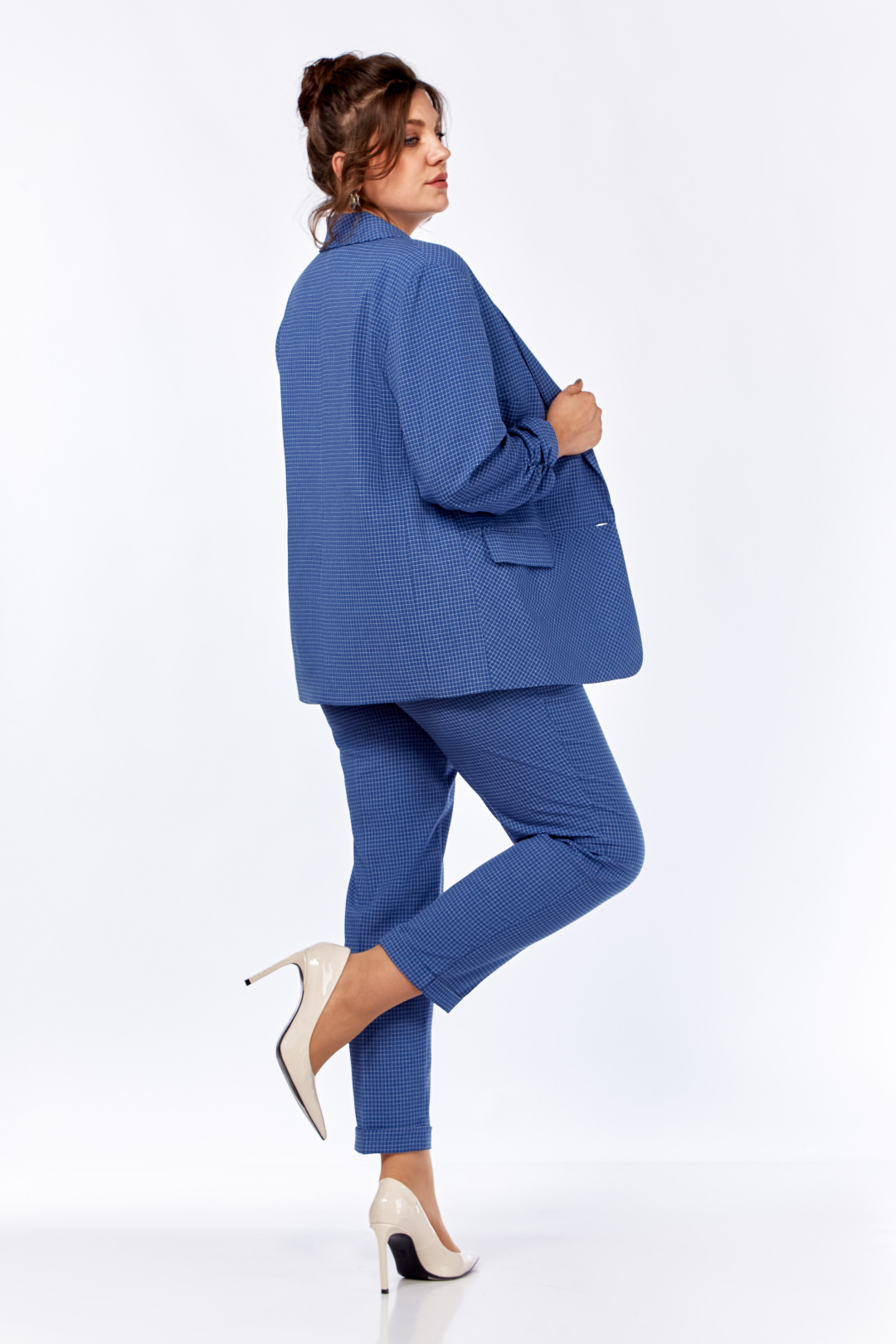 Костюм Ольга Стиль 614 синий + клетка - фото 3