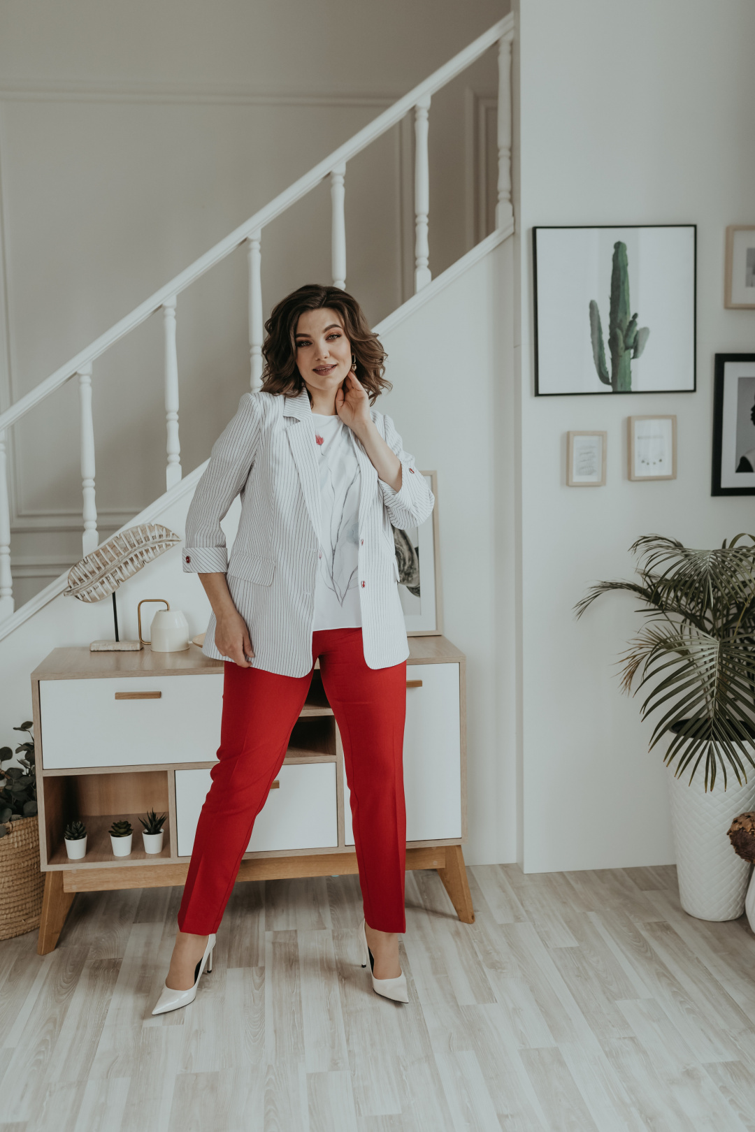 Костюм Ольга Стиль С707/1 полоска-красный - фото 2