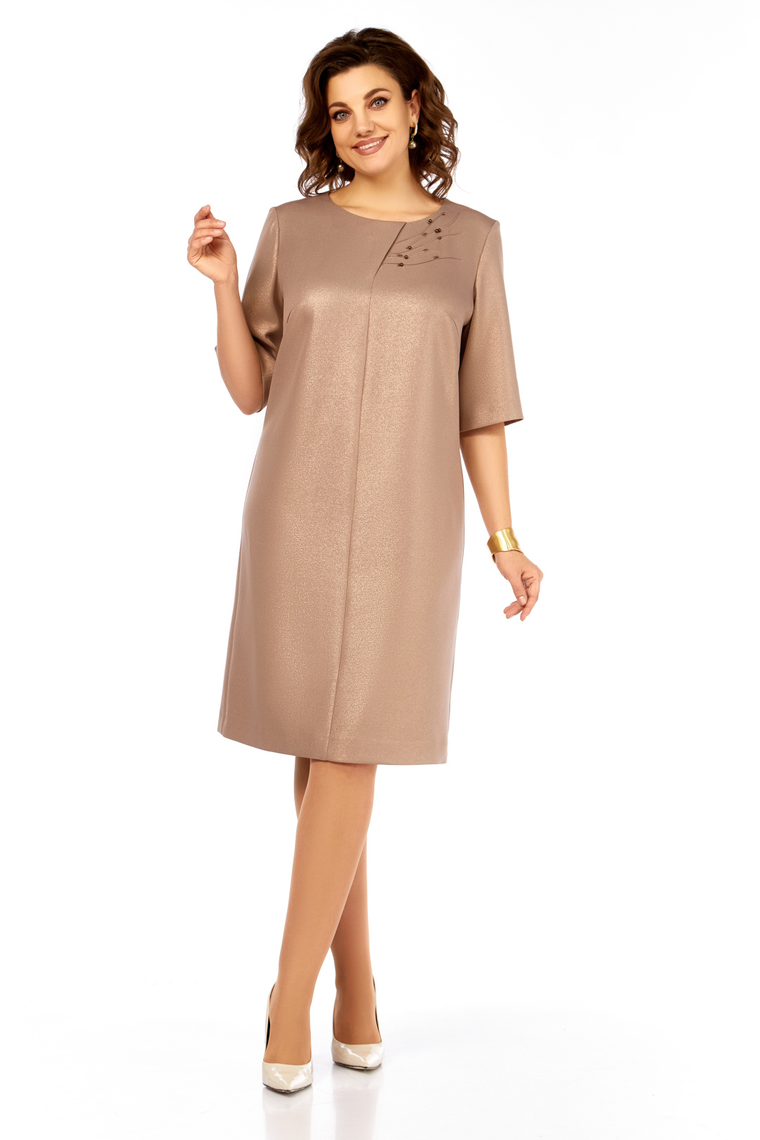 Платье Ольга Стиль С980 бежево-золотой - фото 1