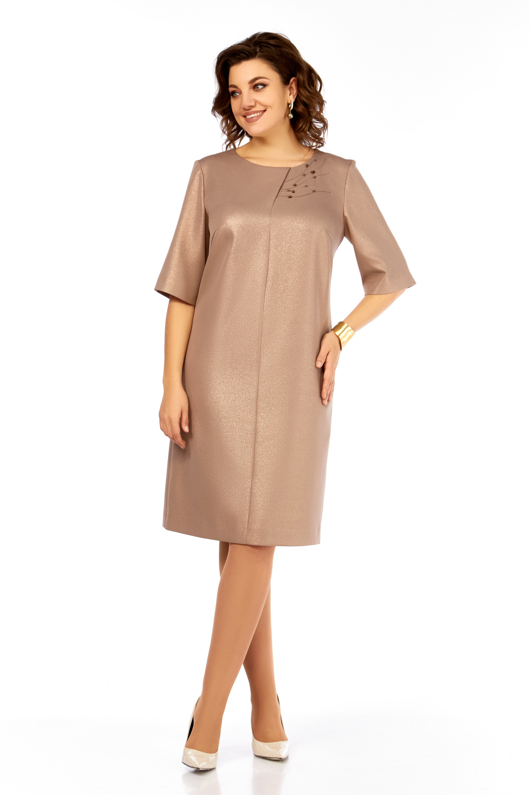 Платье Ольга Стиль С980 бежево-золотой - фото 3