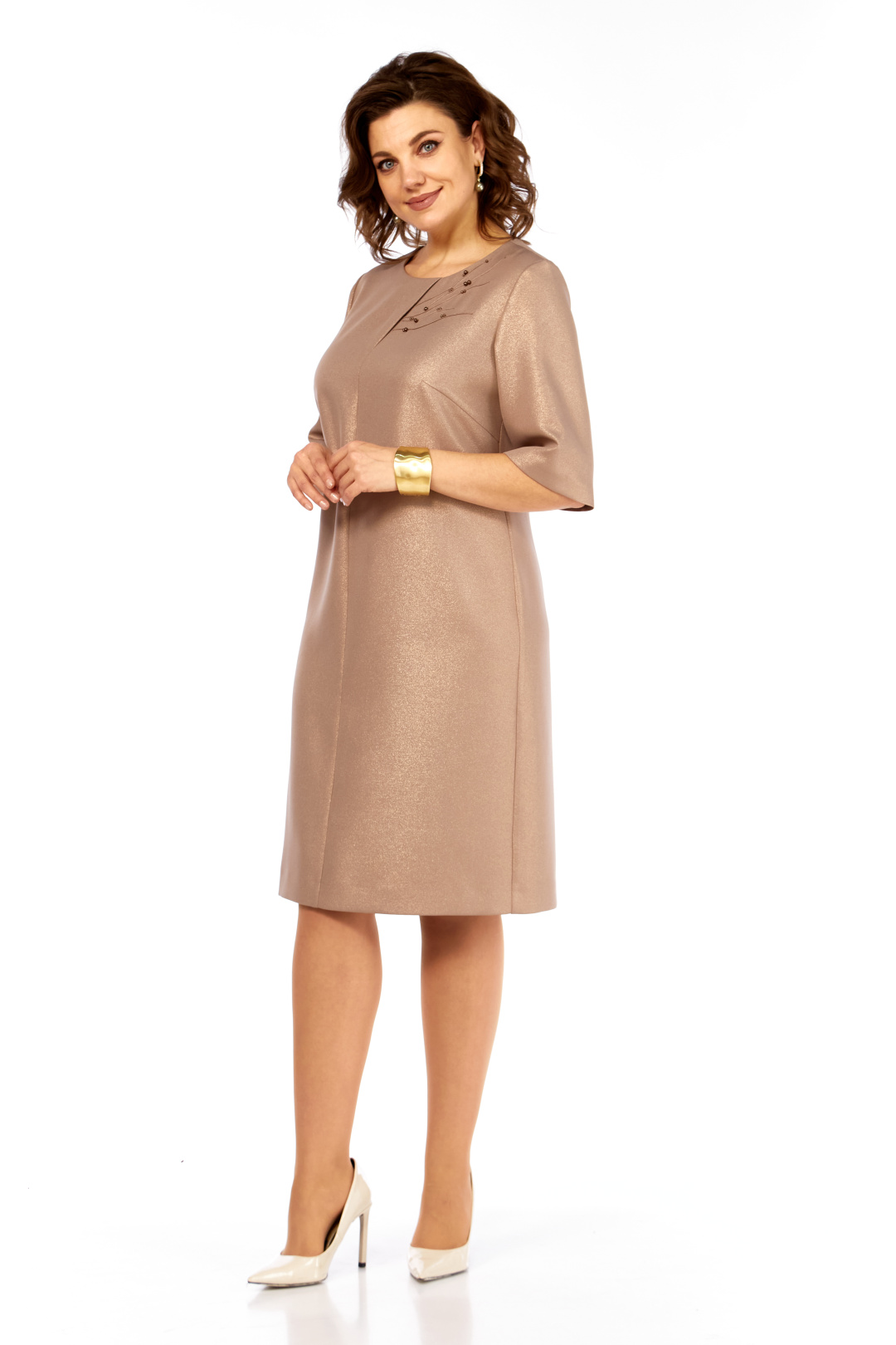 Платье Ольга Стиль С980 бежево-золотой - фото 4