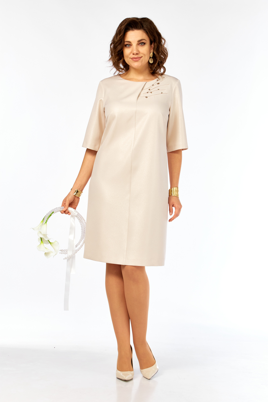 Платье Ольга Стиль С980 светло-бежевый - фото 3