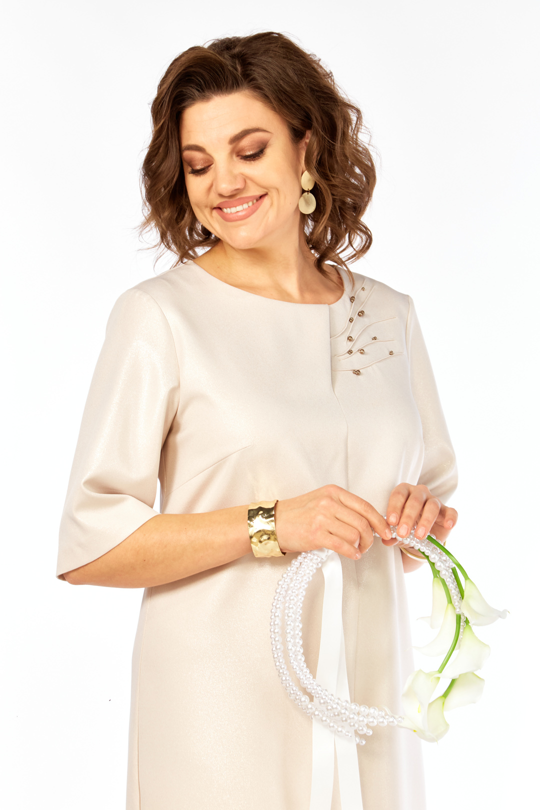 Платье Ольга Стиль С980 светло-бежевый - фото 6