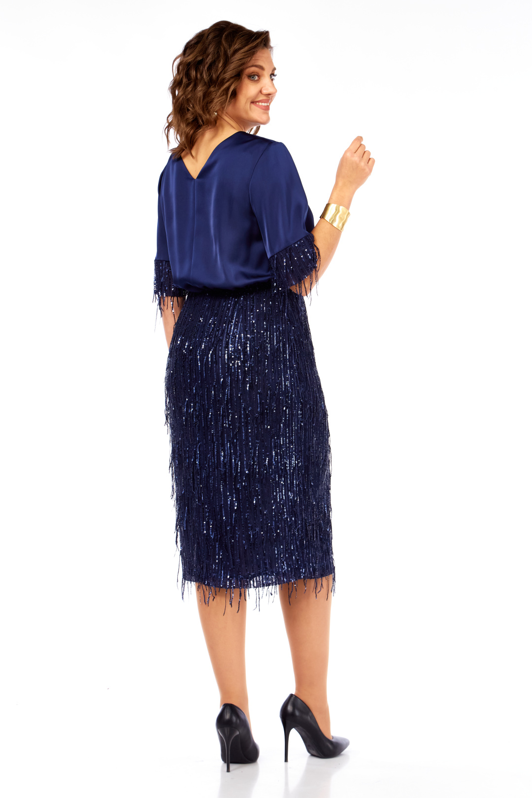 Платье Ольга Стиль С982 синий - фото 4