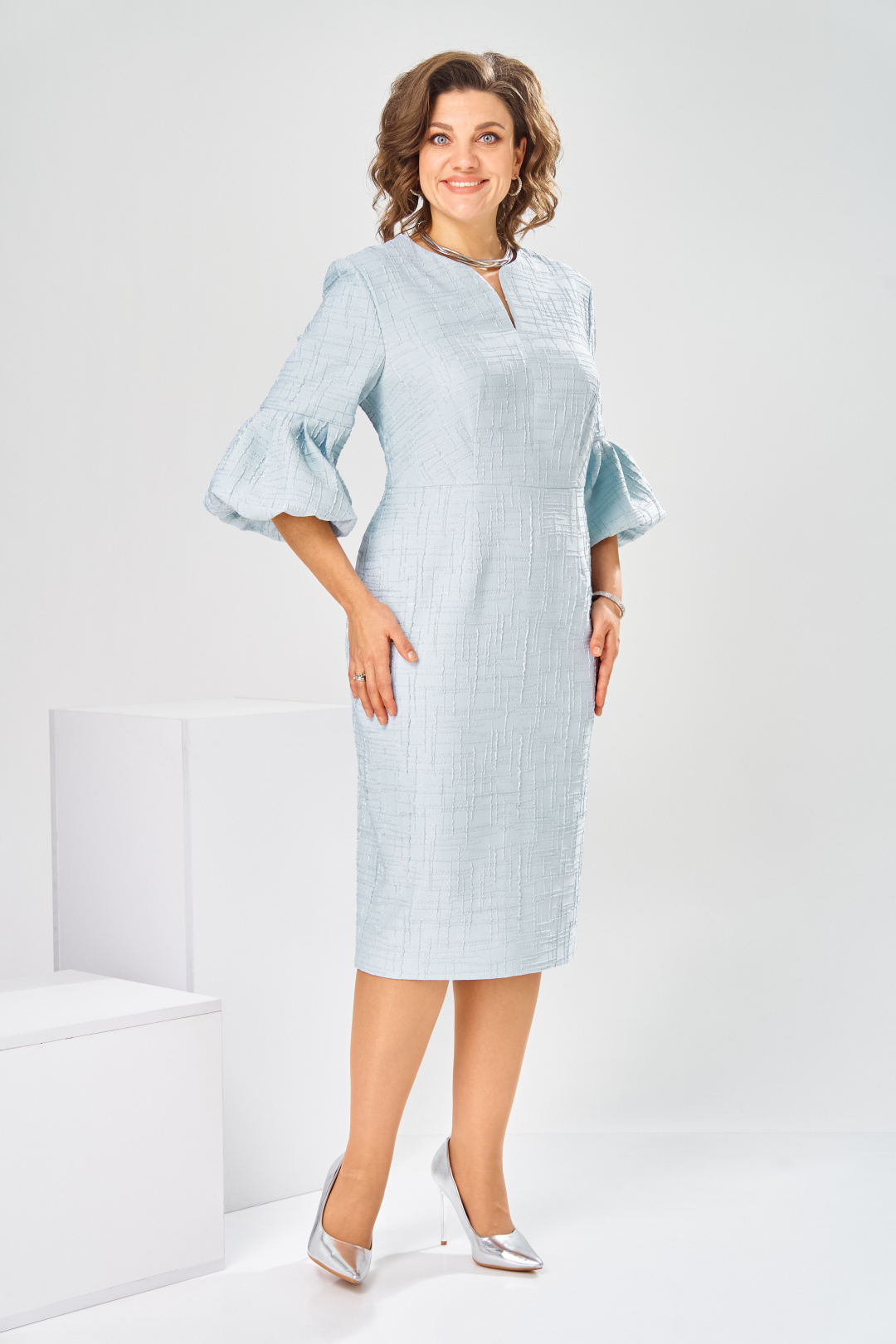 Платье Romanovich Style 1-2809 голубой + штрихи - фото 2