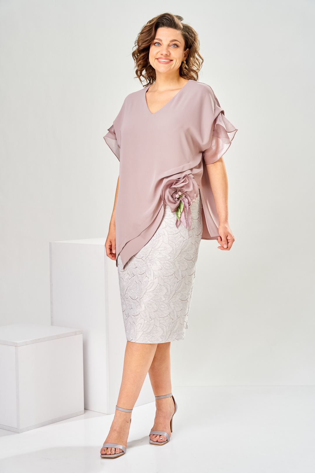 Платье Romanovich Style 1-2919 пыльно-розовый + листики