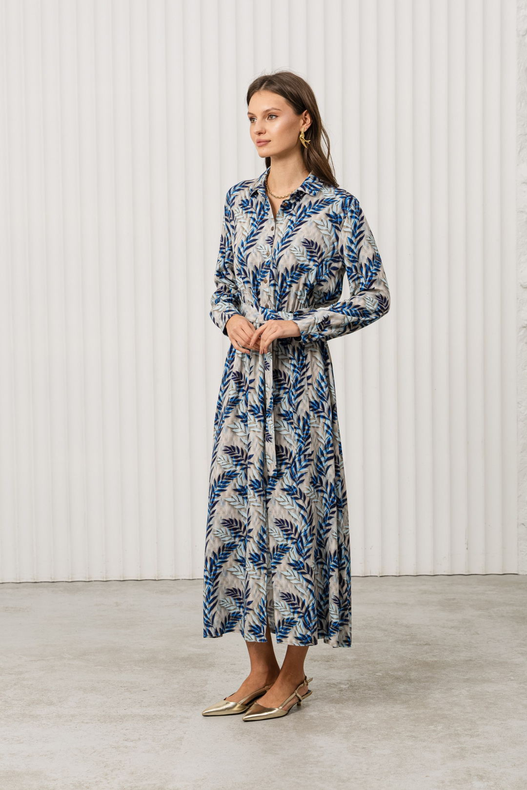 Платье Romgil РТ0130-ВИ2 светло-бежевый + голубой + синий - фото 1