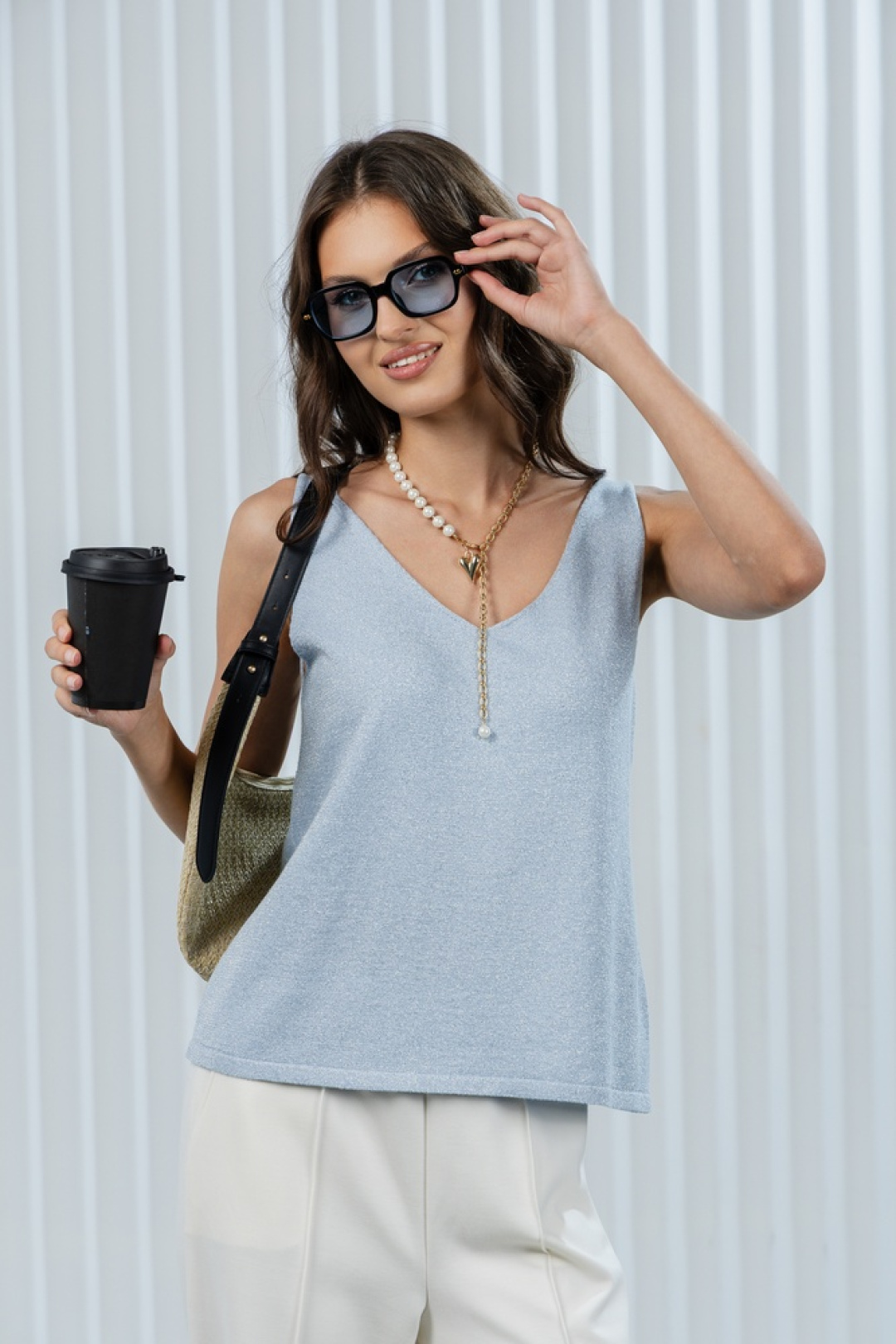 Топ Romgil РВ0385-ХМ2 бледно-голубой+серебро