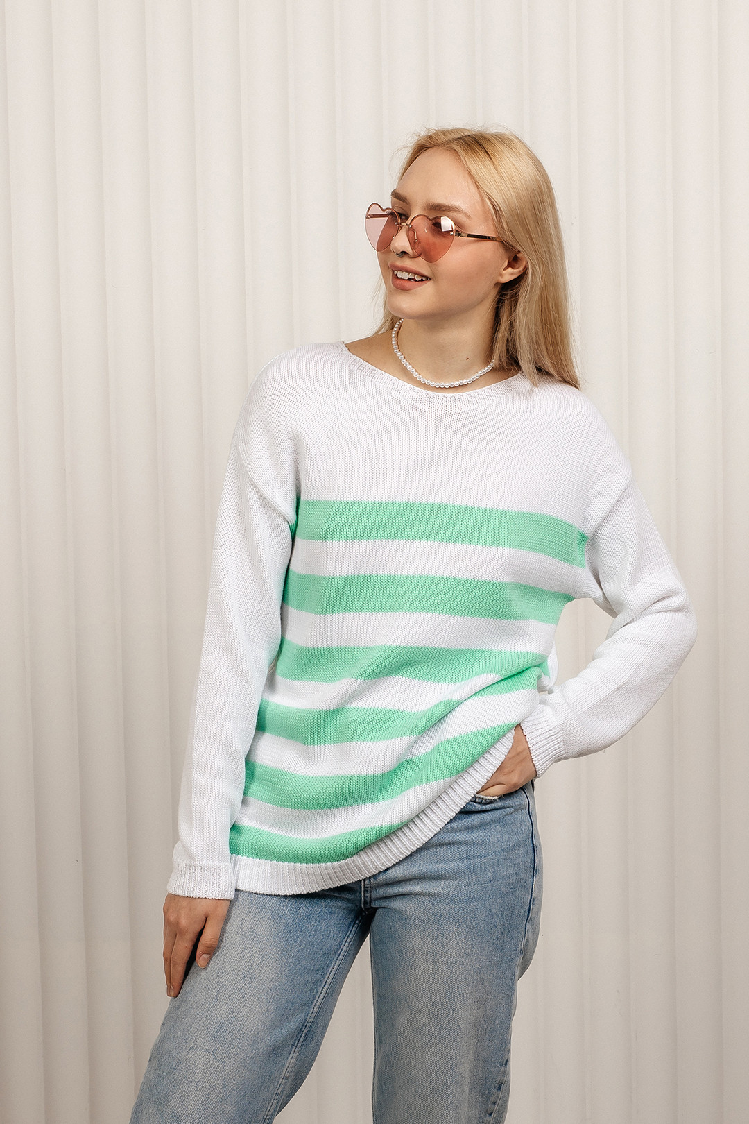 Джемпер Romgil ТЗ680Х белый, мятный - фото 2