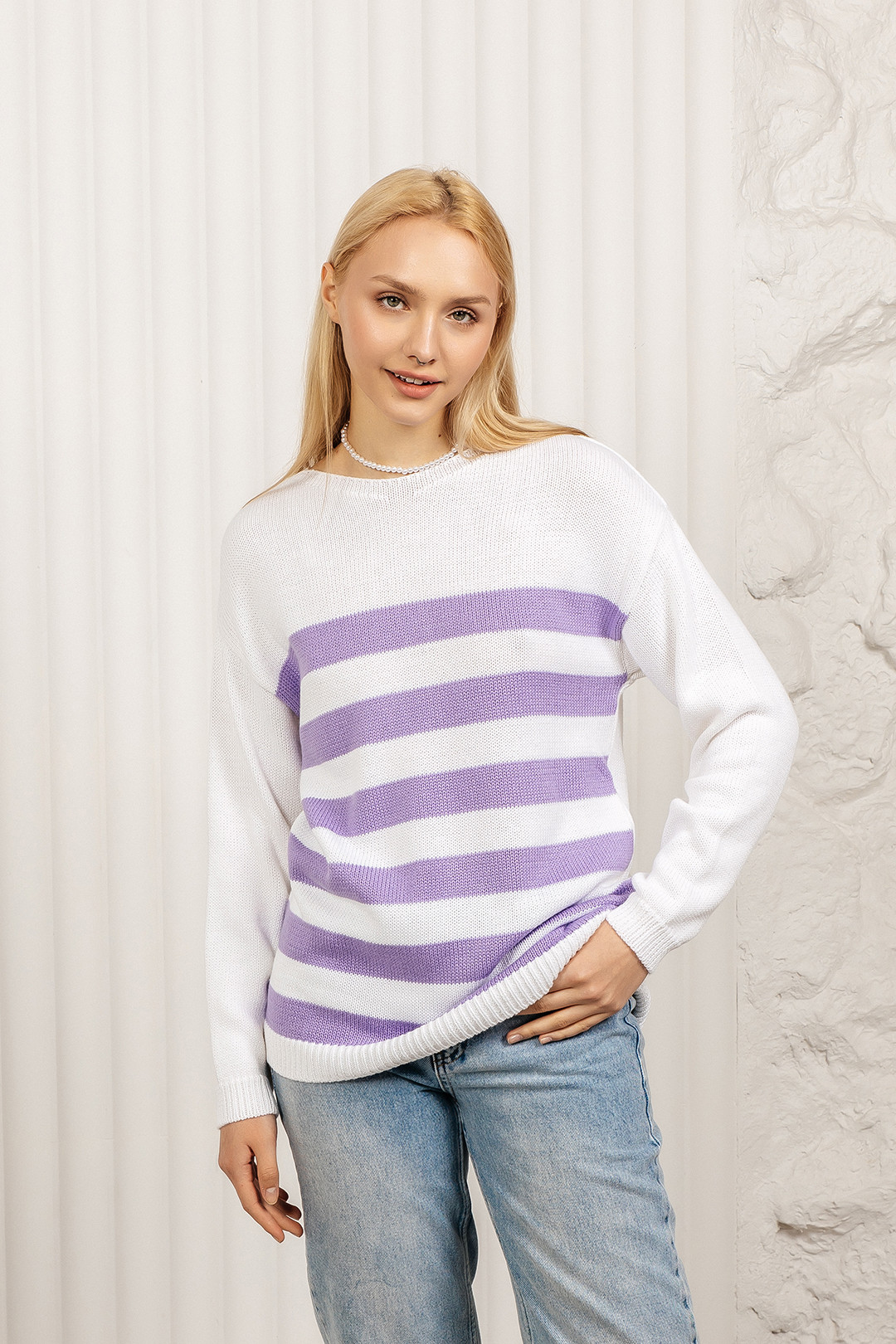 Джемпер Romgil ТЗ680Х белый, сиреневый - фото 1