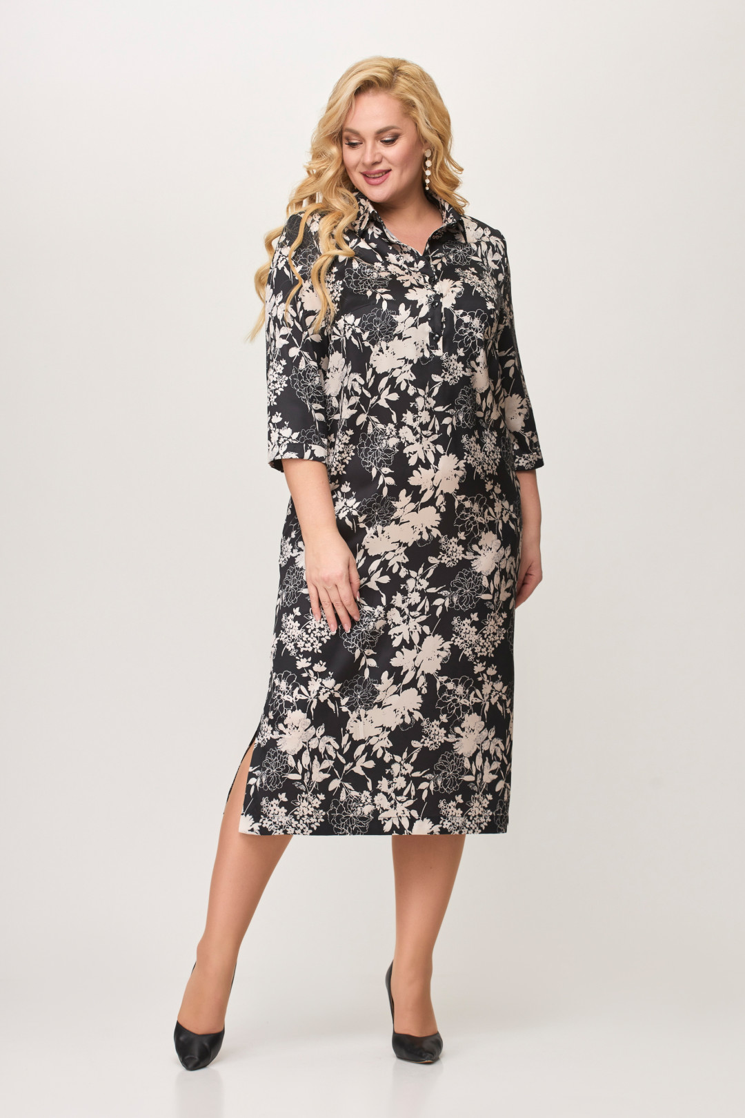 Платье СлавияЭлит 414 черный с бежевым - фото 1