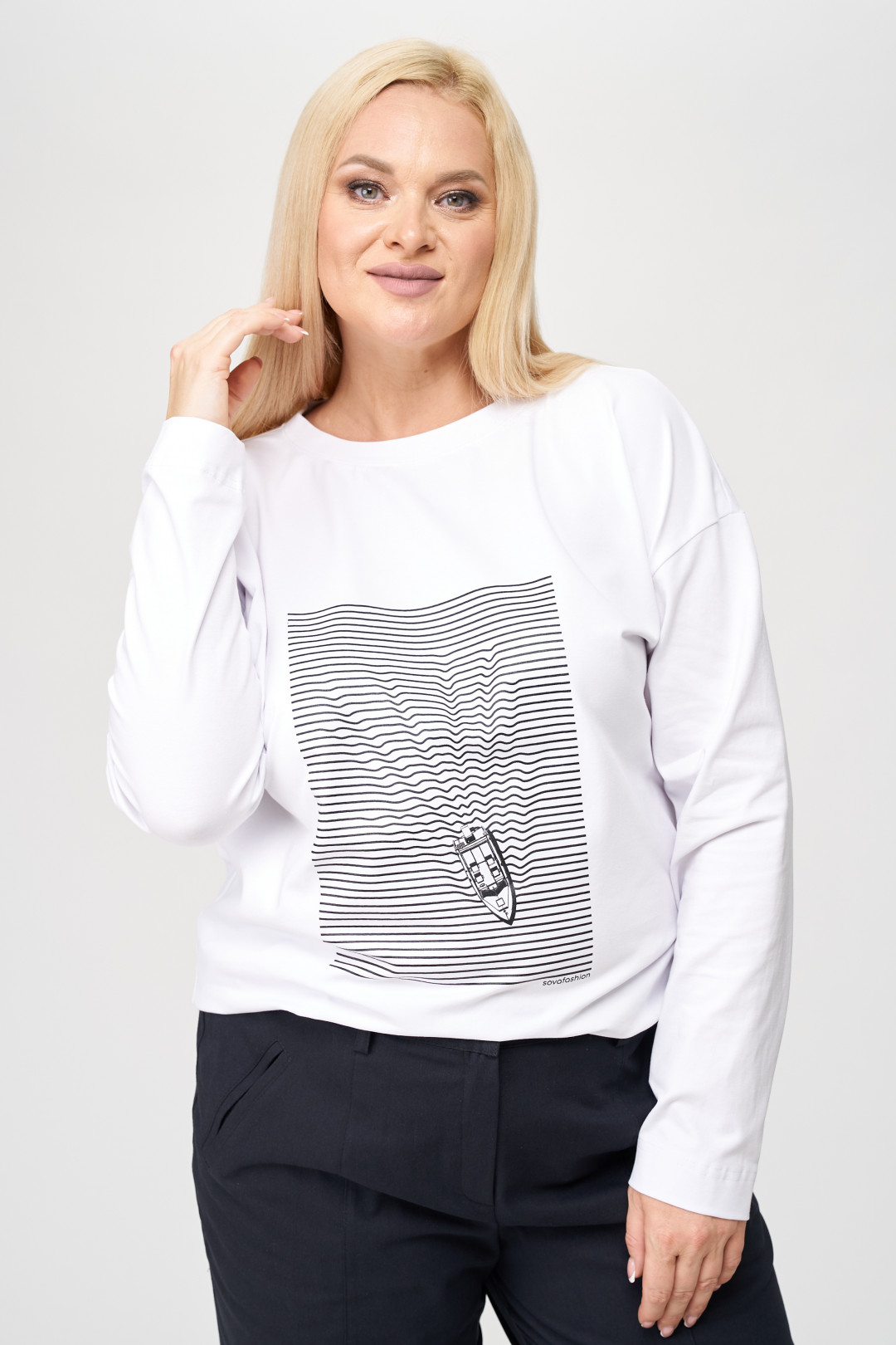 Лонгслив SOVA 11204 белый, черный - фото 1