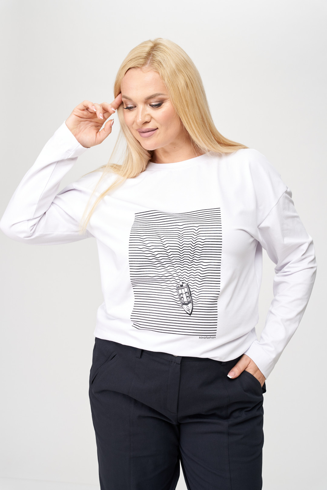 Лонгслив SOVA 11204 белый, черный - фото 4