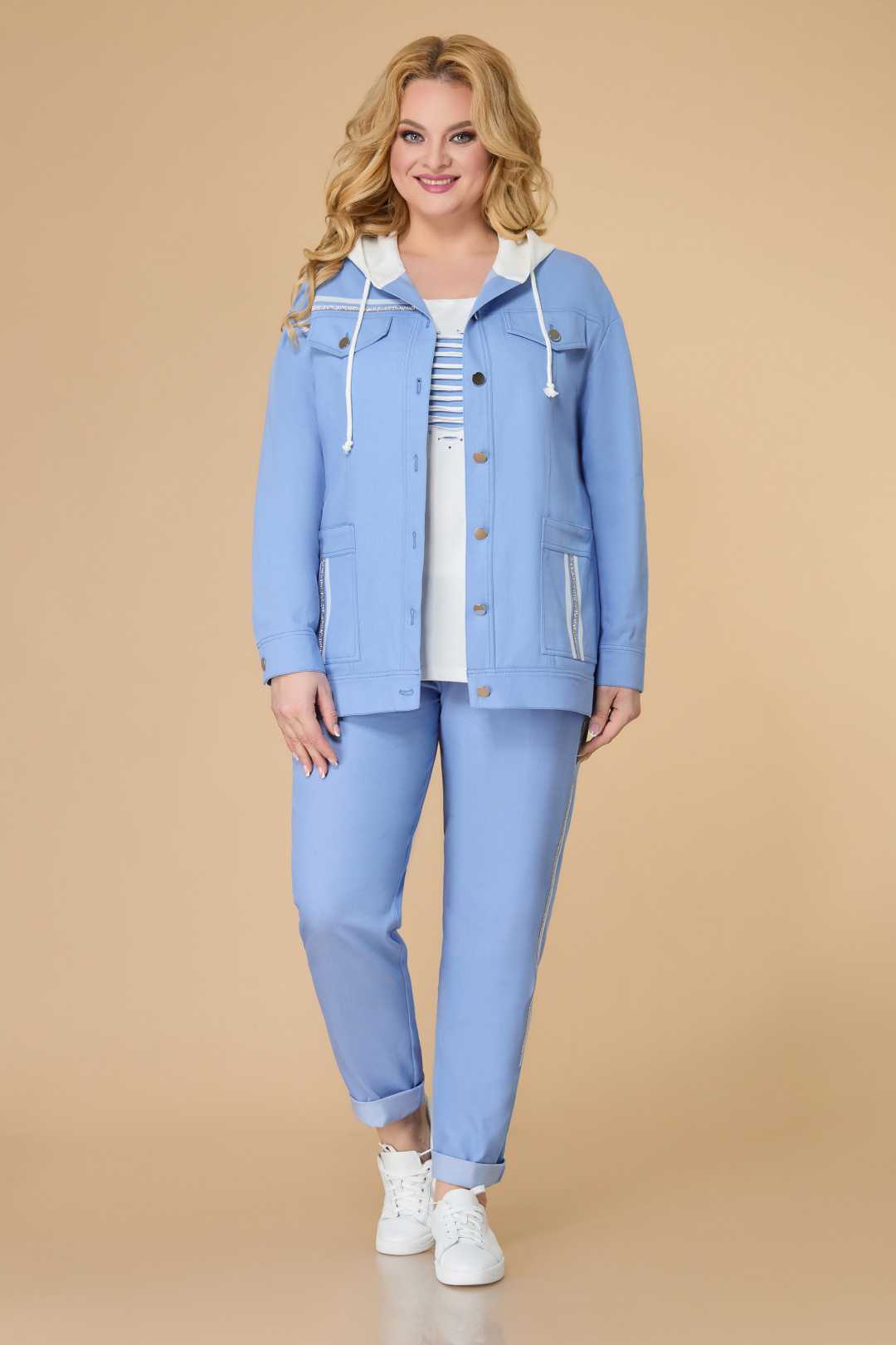 Костюм Светлана-Стиль 1569 голубой+белый