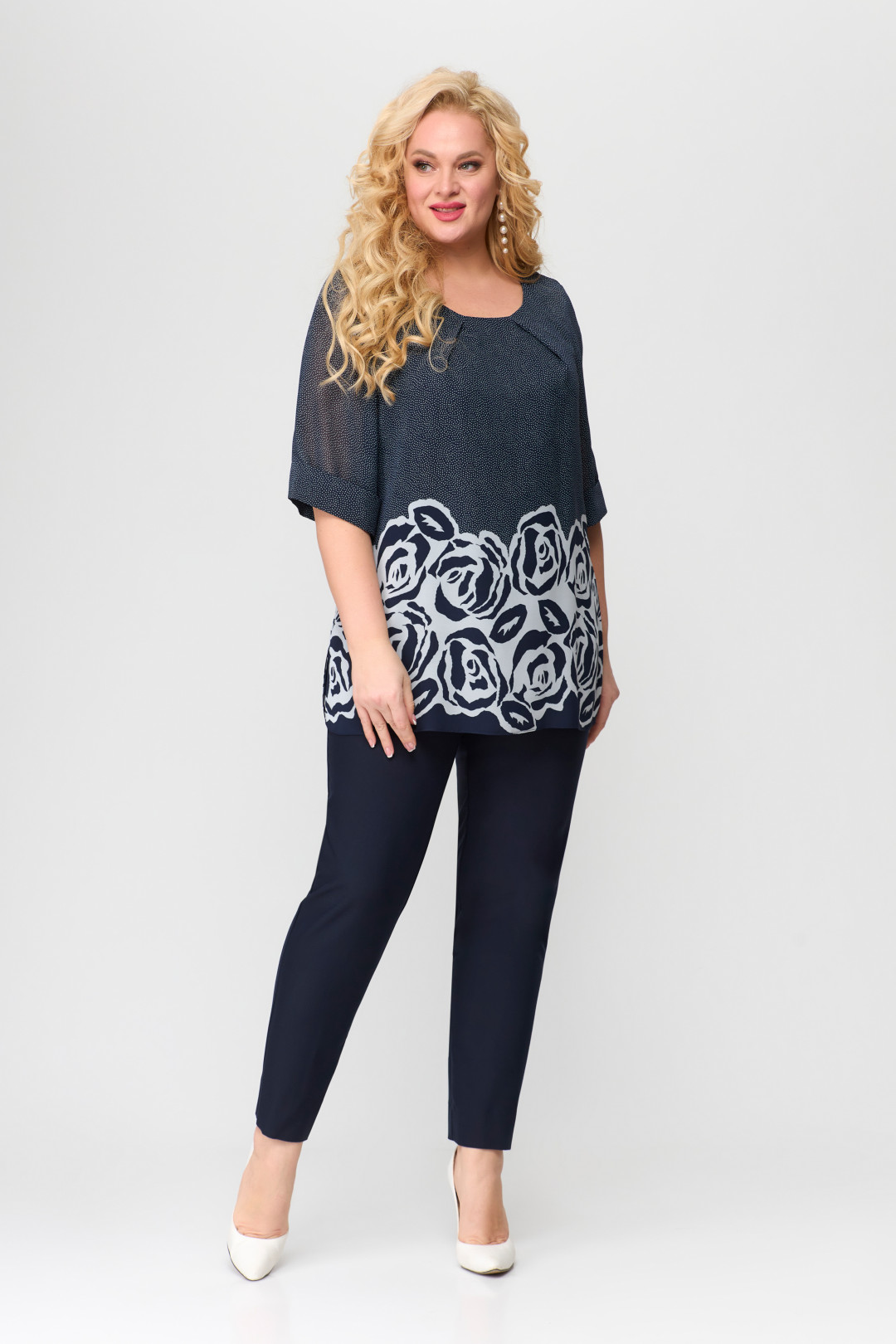 Костюм Светлана-Стиль 1662 синий+цветы - фото 1