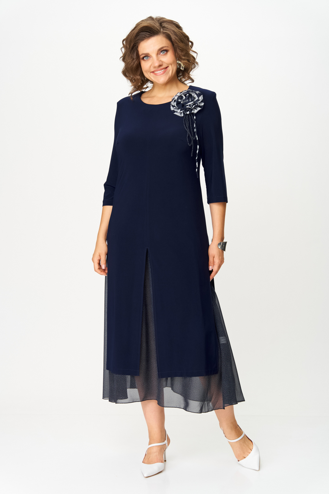 Платье Светлана-Стиль 1958 синий + принт - фото 1