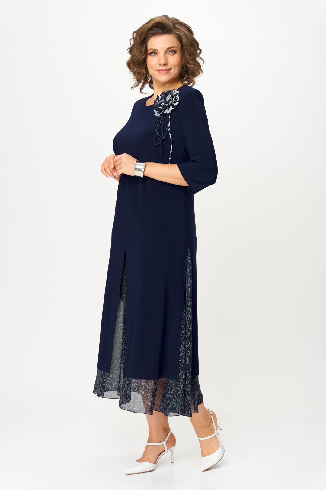 Платье Светлана-Стиль 1958 синий + принт - фото 4