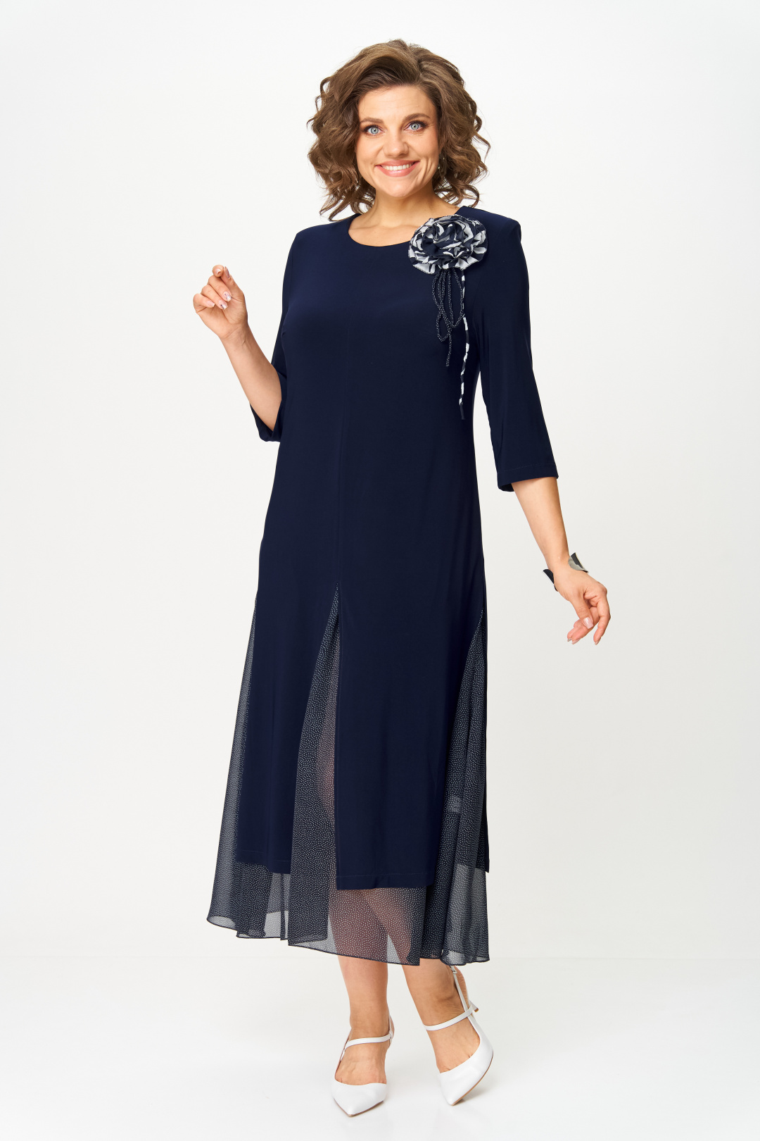 Платье Светлана-Стиль 1958 синий + принт - фото 5