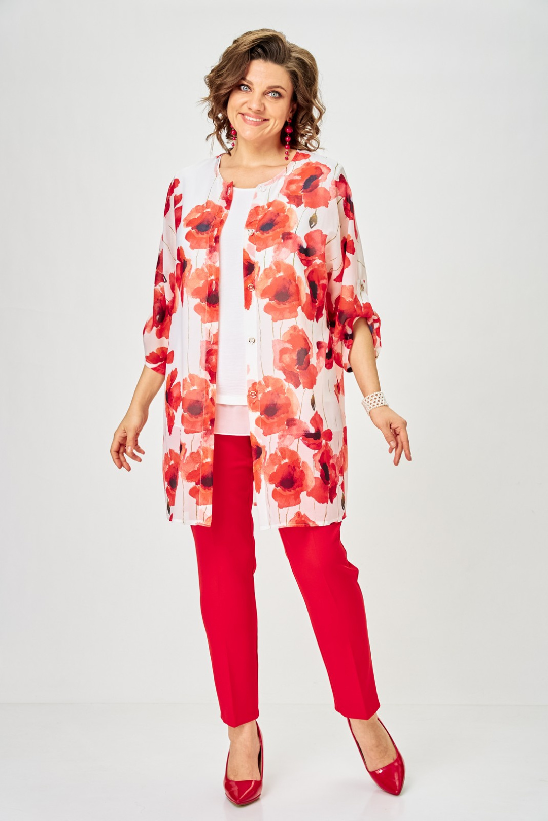 Костюм Светлана-Стиль 2320 красный+цветы