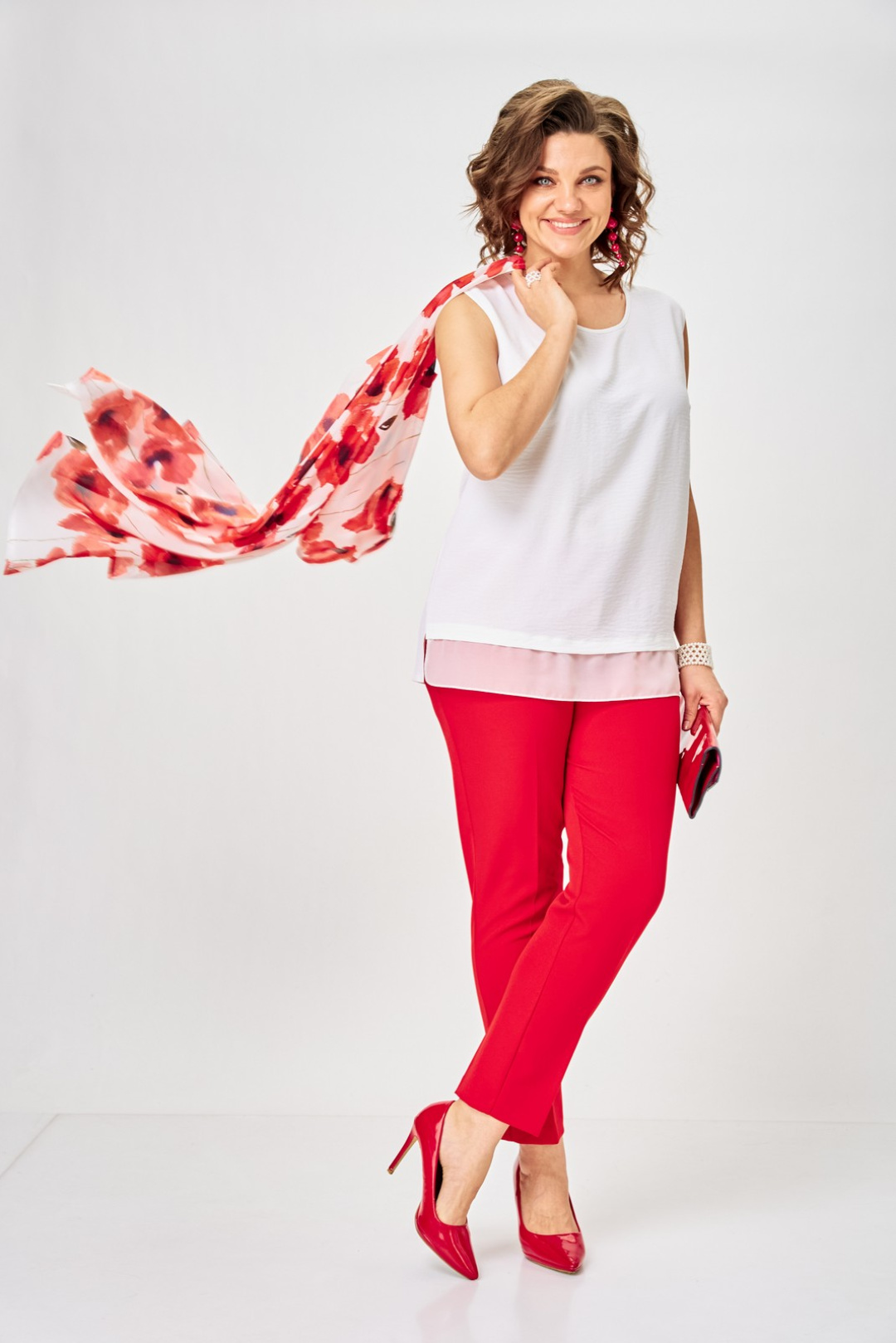 Костюм Светлана-Стиль 2320 красный+цветы