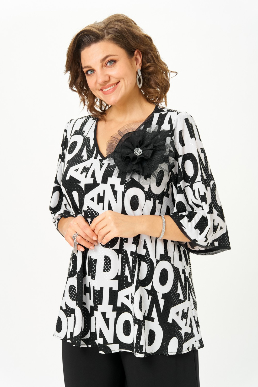 Блузка Светлана-Стиль 5036 черный+буквы - фото 1