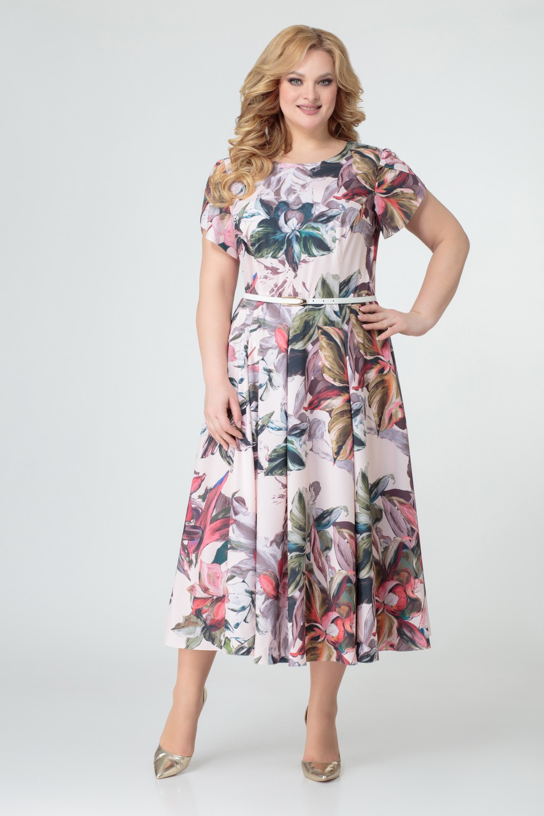 Платье Swallow 367 бежевый в принт «акварель» - фото 1