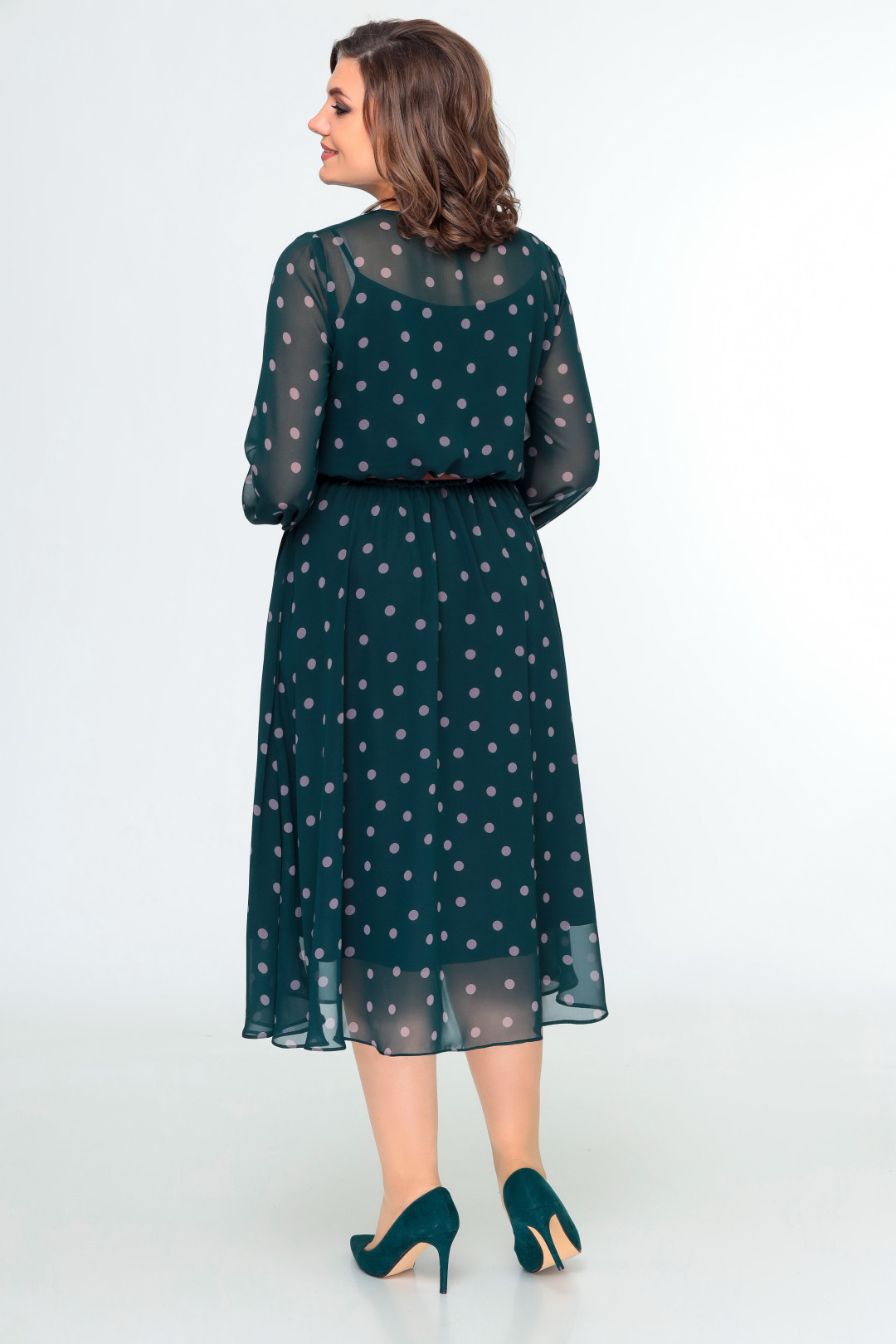 Платье Swallow 482 зеленый в бежевый горох - фото 2